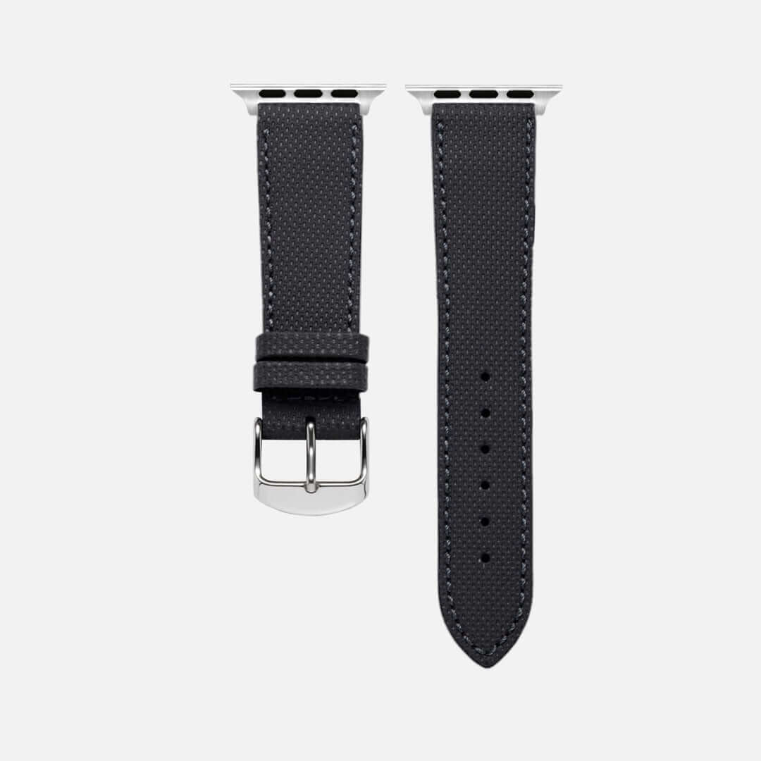 Alt Tag: Nautilus Apple Watch Lederarmband – Schwarz, Wasserfest aus deutschem Rindleder, für Sport und Alltag geeignet.