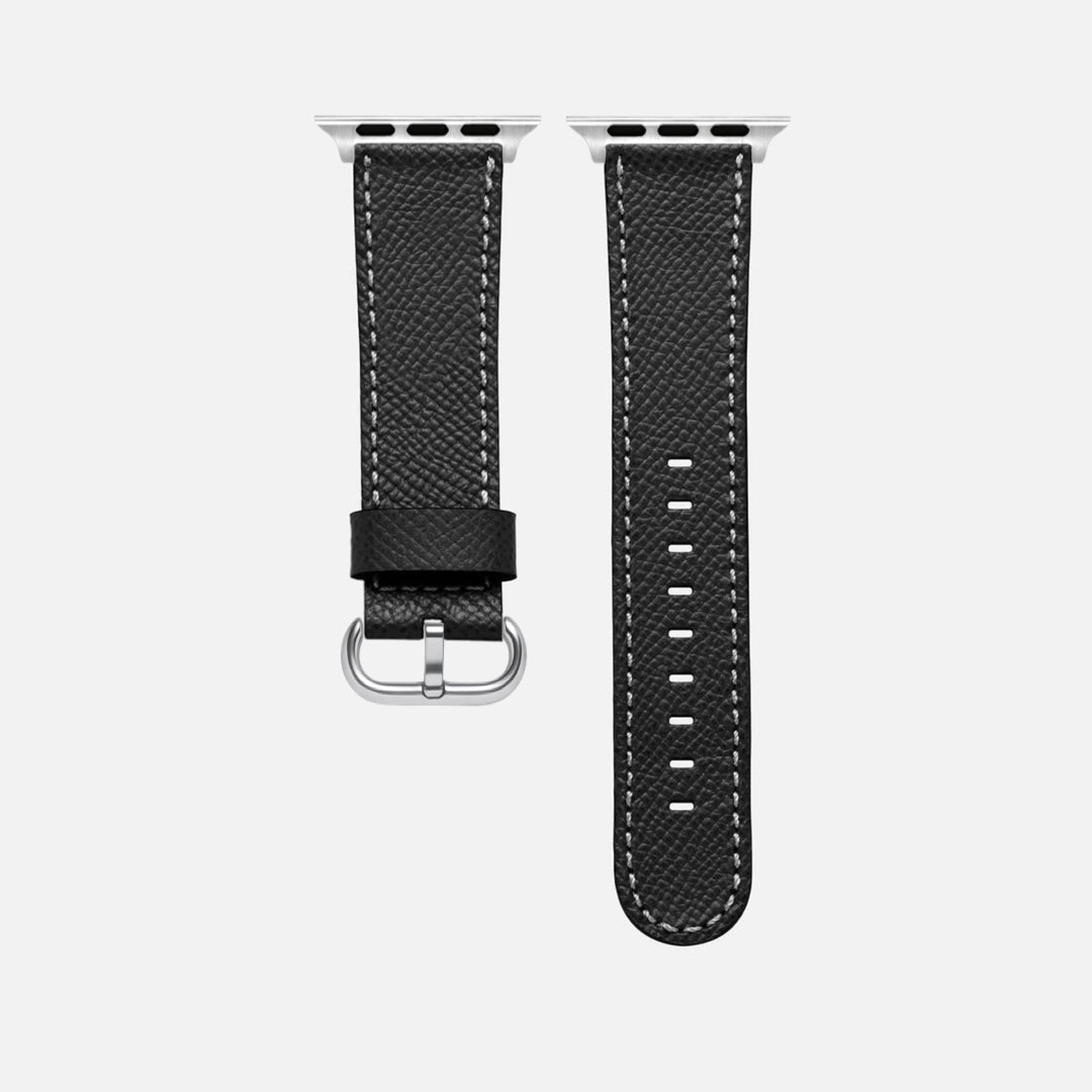 Luxuriöses Apple Watch Lederarmband Damen Cupertino Schwarz aus Epsom Kalbleder, elegantes und strapazierfähiges Accessoire für jeden Anlass.
