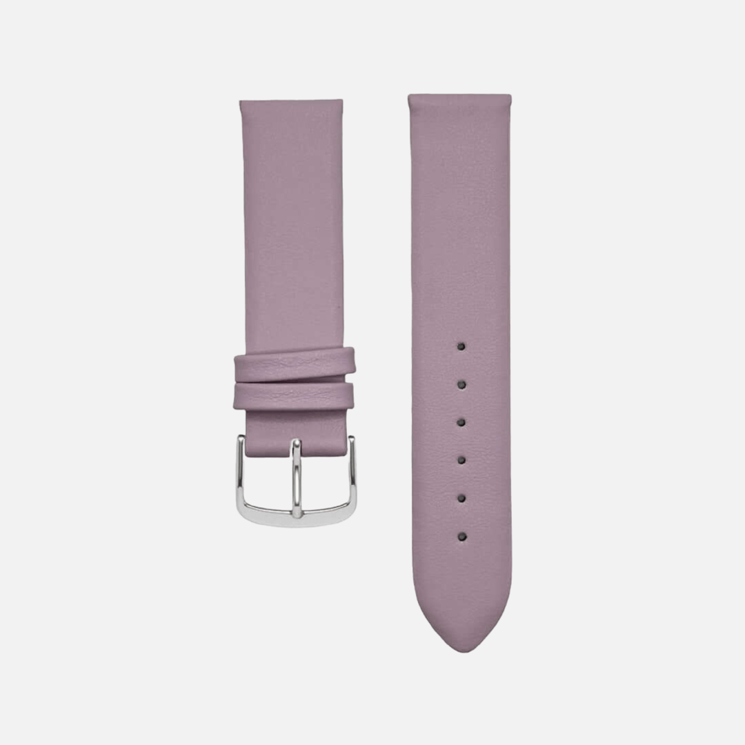 Lederarmband Damenuhr – Modell Holiday von FLUCO in Flieder, aus weichem Kalbleder mit silberner Schließe, exklusiv und stilvoll design.