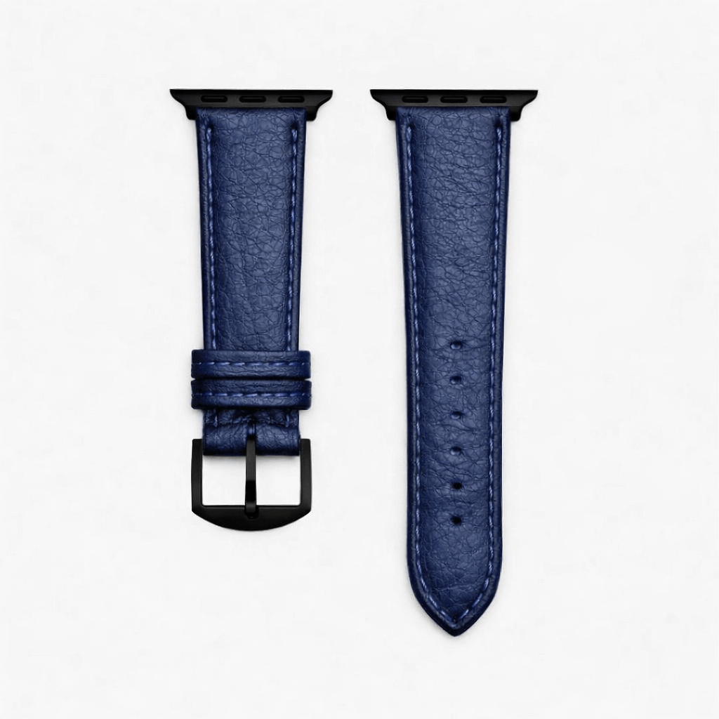 Apple Watch Stierlederarmband Torro Blau aus spanischem Leder, handgearbeitet in Deutschland, stilvoll und langlebig.