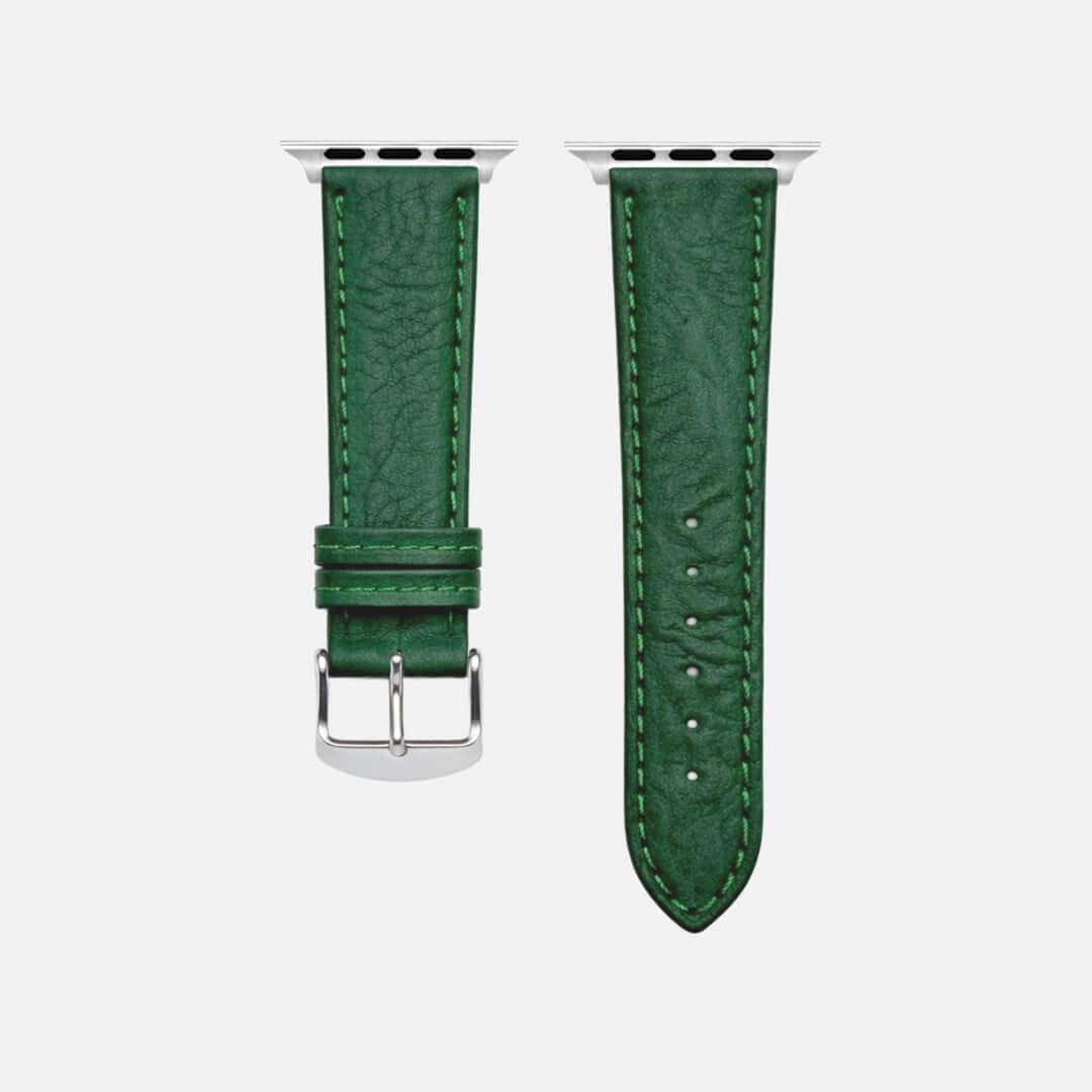 Apple Watch Stierlederarmband Torro Dunkelgrün aus hochwertigem spanischem Leder, handgefertigt mit rustikaler Optik in Deutschland.