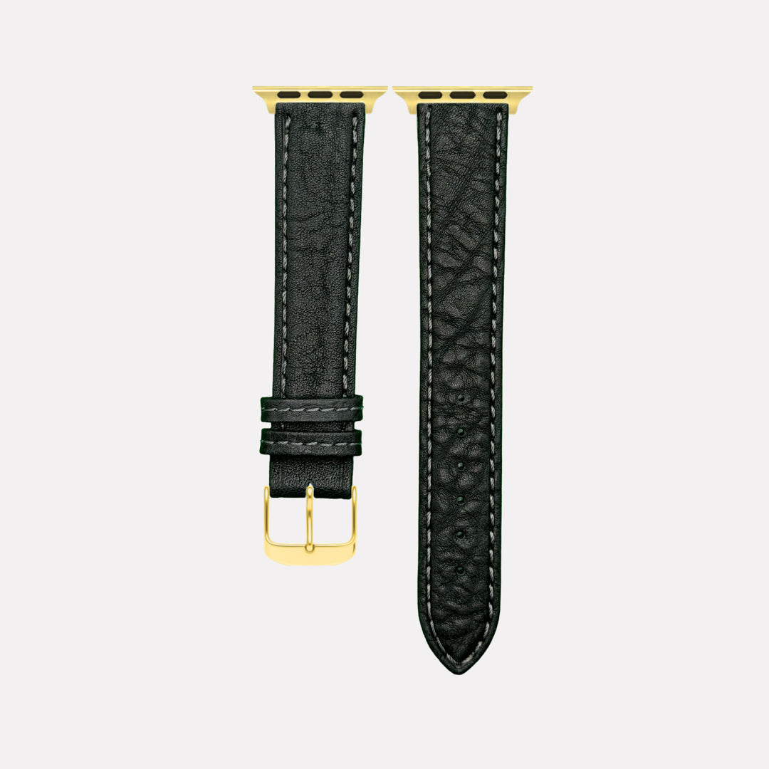 Apple Watch Stierlederarmband Torro Modern Schwarz, handgefertigtes Lederband, edles Design, aus spanischem Stiernackenleder.