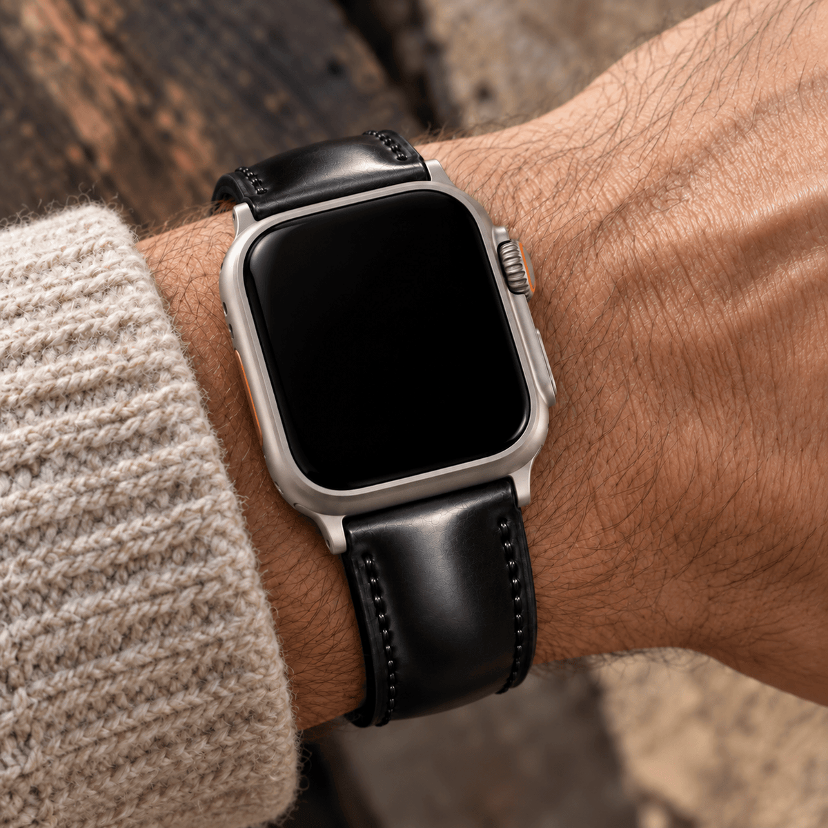 Apple Watch strap luxury made of Horween Shell Cordovan in black