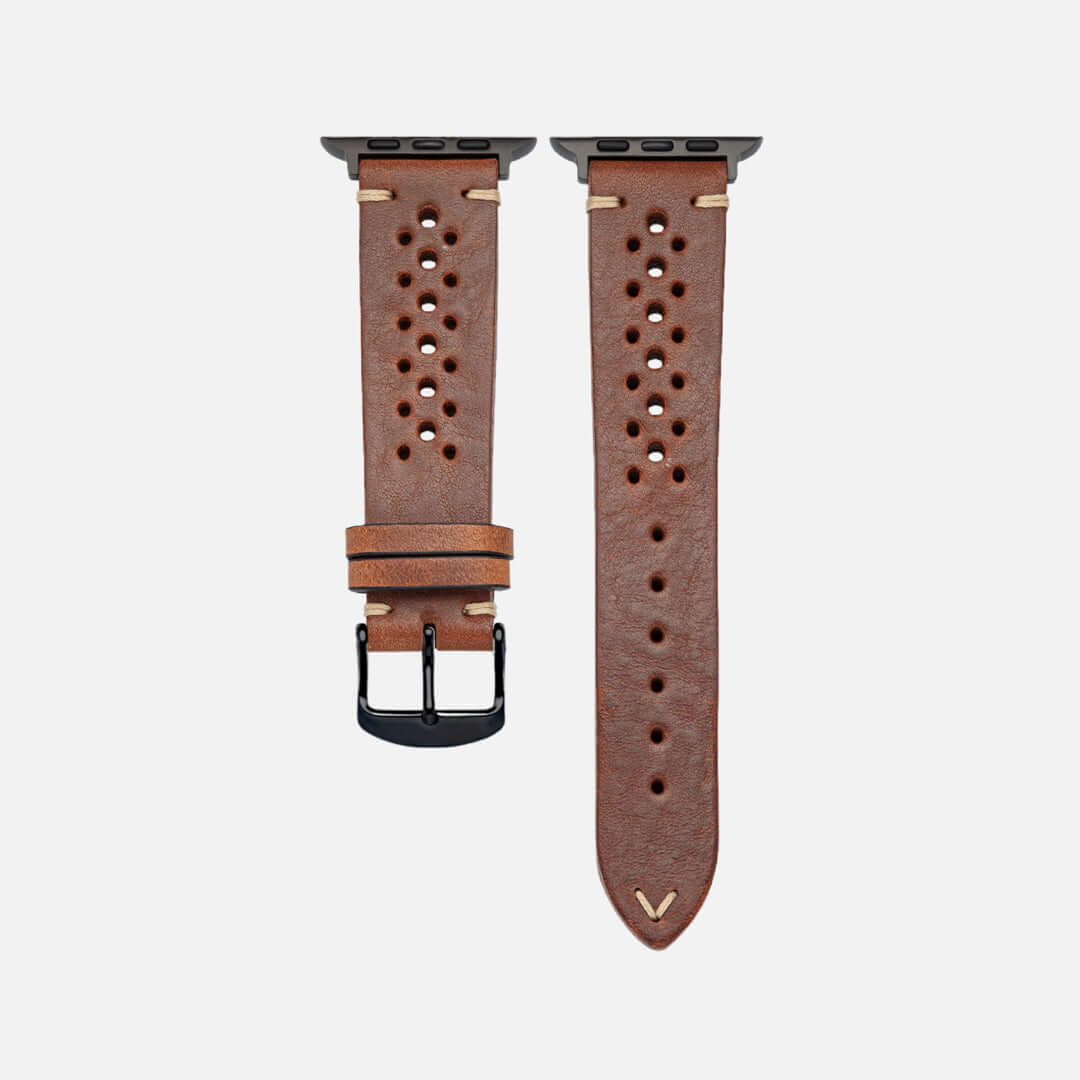Rallye Lederband für Apple Watch – Hellbraun aus hochwertigem, vegetarisch gegerbtem Leder, sportlich und handgemacht in Bayern.