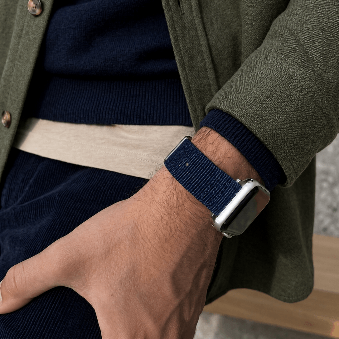 Cotton - Blue Nylon Apple Watch Band in Textile Look