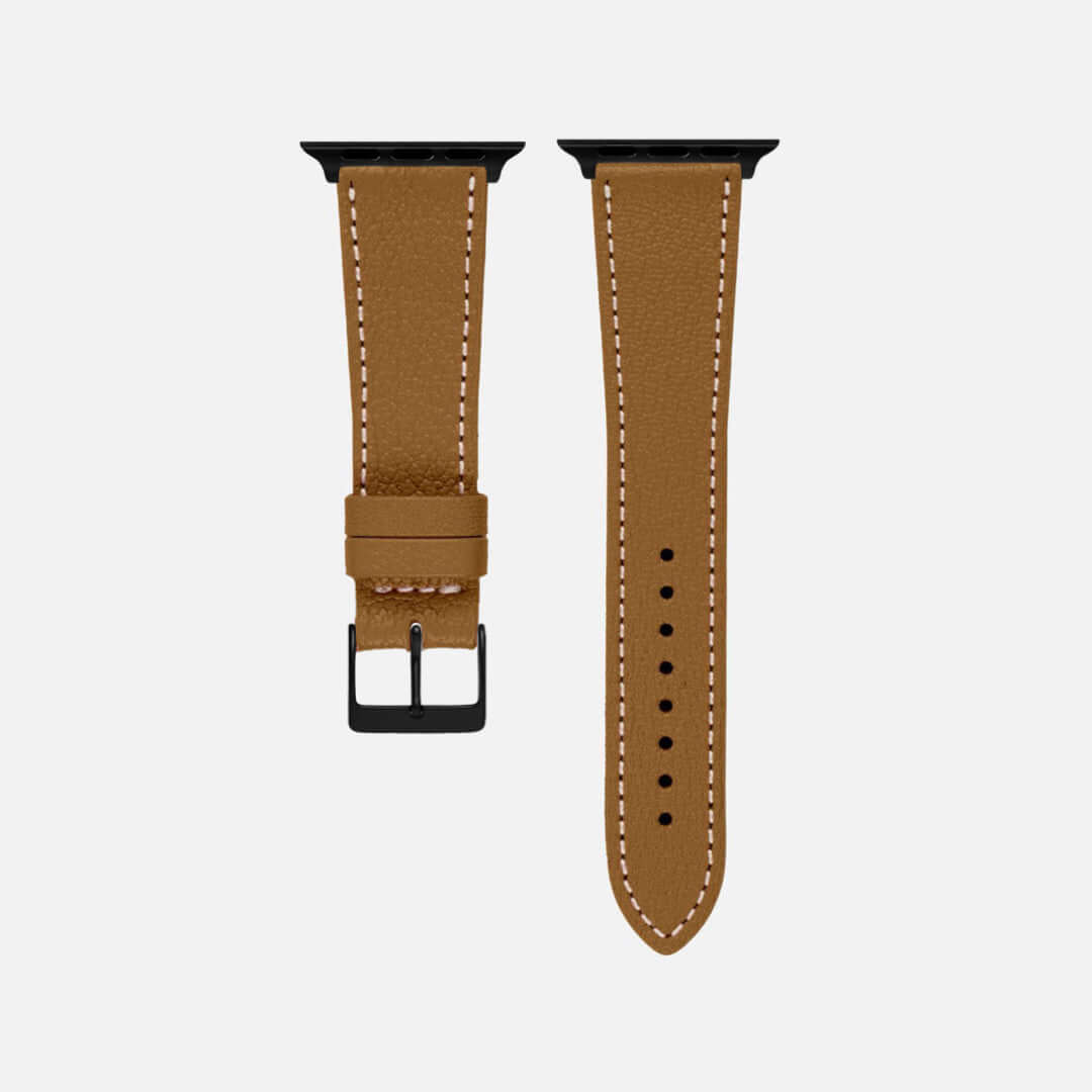 Mhyre kurzes Apple Watch Armband- Biarritz in braunem Leder mit hochwertigem Tragekomfort und zeitlosem Design.