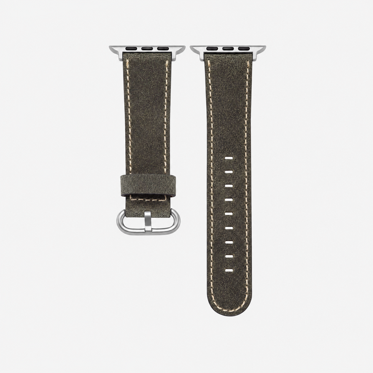 Apple Watch Lederarmband Vintage – Dunkelgrün, rustikales italienisches Rindleder mit silberner Hardware.