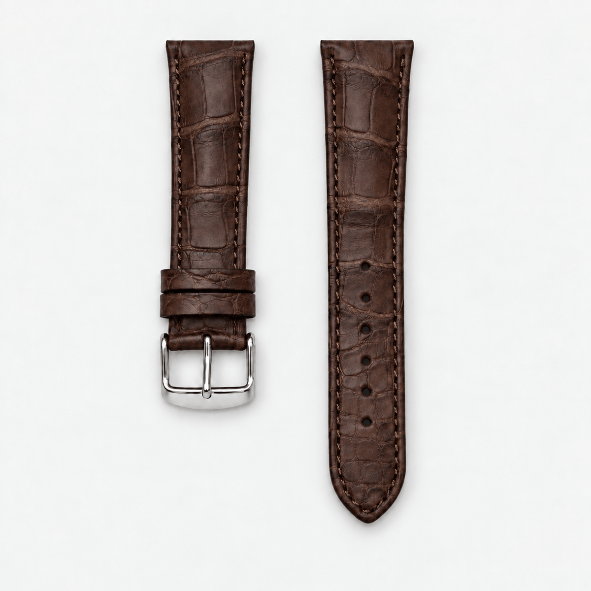 Full Cut bombiert – Armband aus vollflächigem Louisiana-Alligatorleder in dunkelbraun, Länge M (118x 75mm)