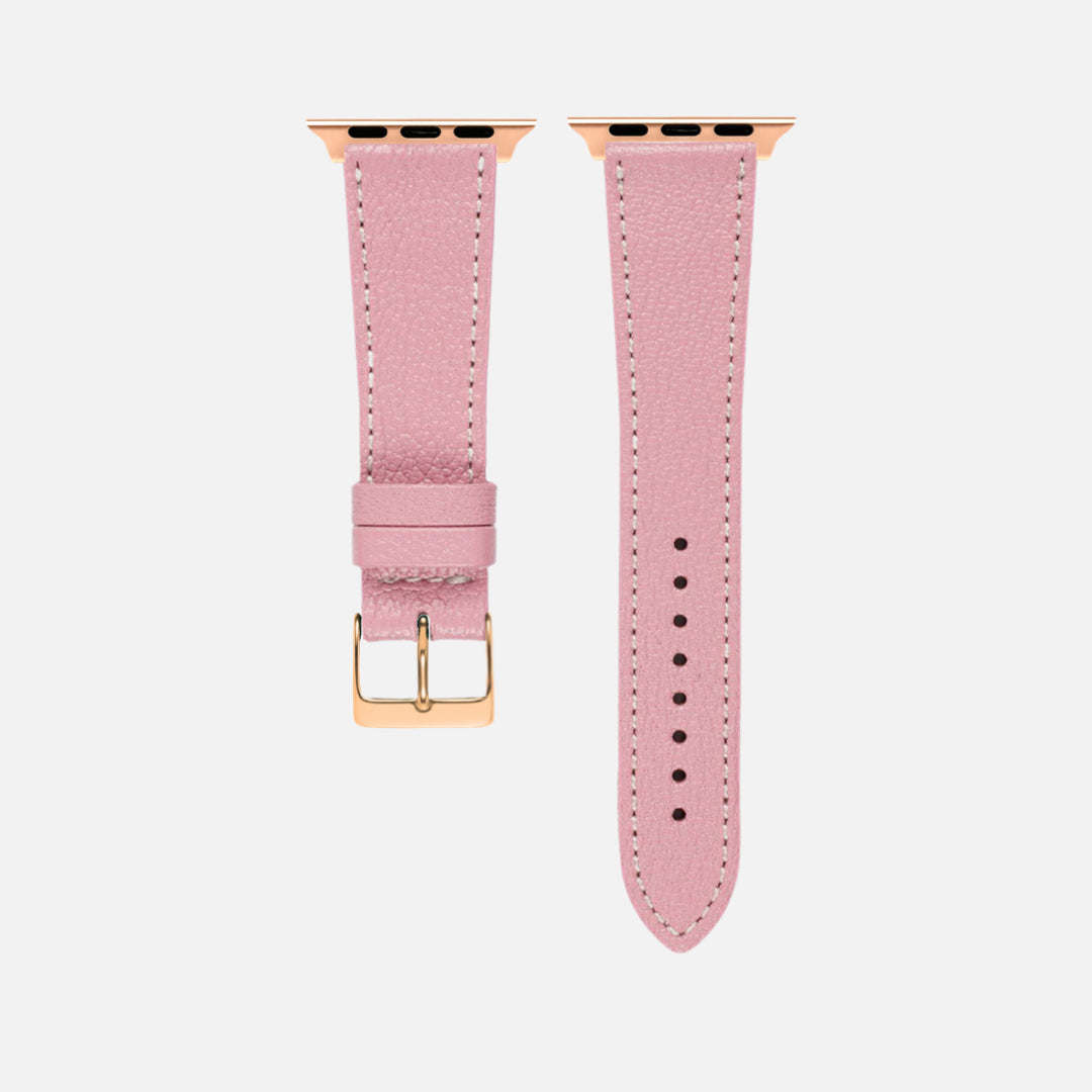 Rosa kurzes Apple Watch Armband- Biarritz aus Ziegenleder mit marmorierter Maserung und wasserabweisendem Futter.
