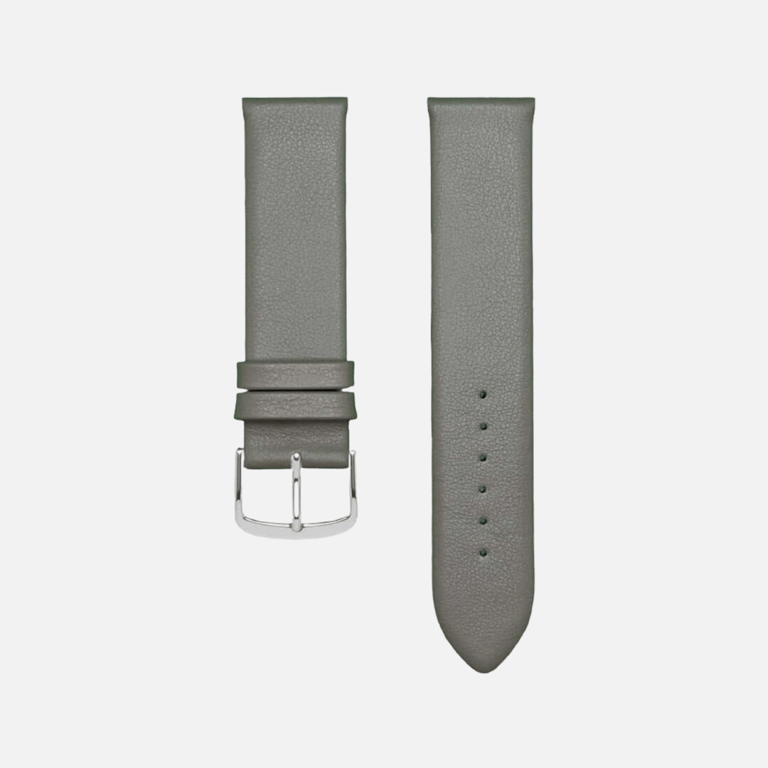 Lederarmband Damenuhr – Modell Holiday von FLUCO, graues Kalblederarmband mit silberner Schnalle, elegantes Design