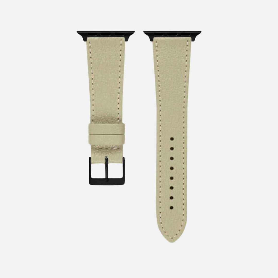 Taupe kurzes Apple Watch Armband- Biarritz aus hochwertigem Ziegenleder, elegante Maserung, vielseitig kombinierbar.