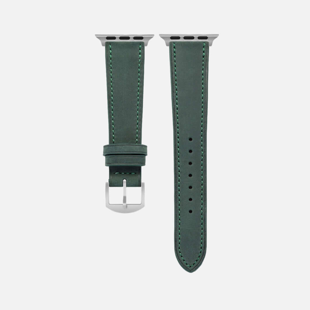 Mountain Apple Watch Lederarmband – Dunkelgrün aus italienischem Nubukleder, wasserabweisend und langlebig, hochwertiges Design.