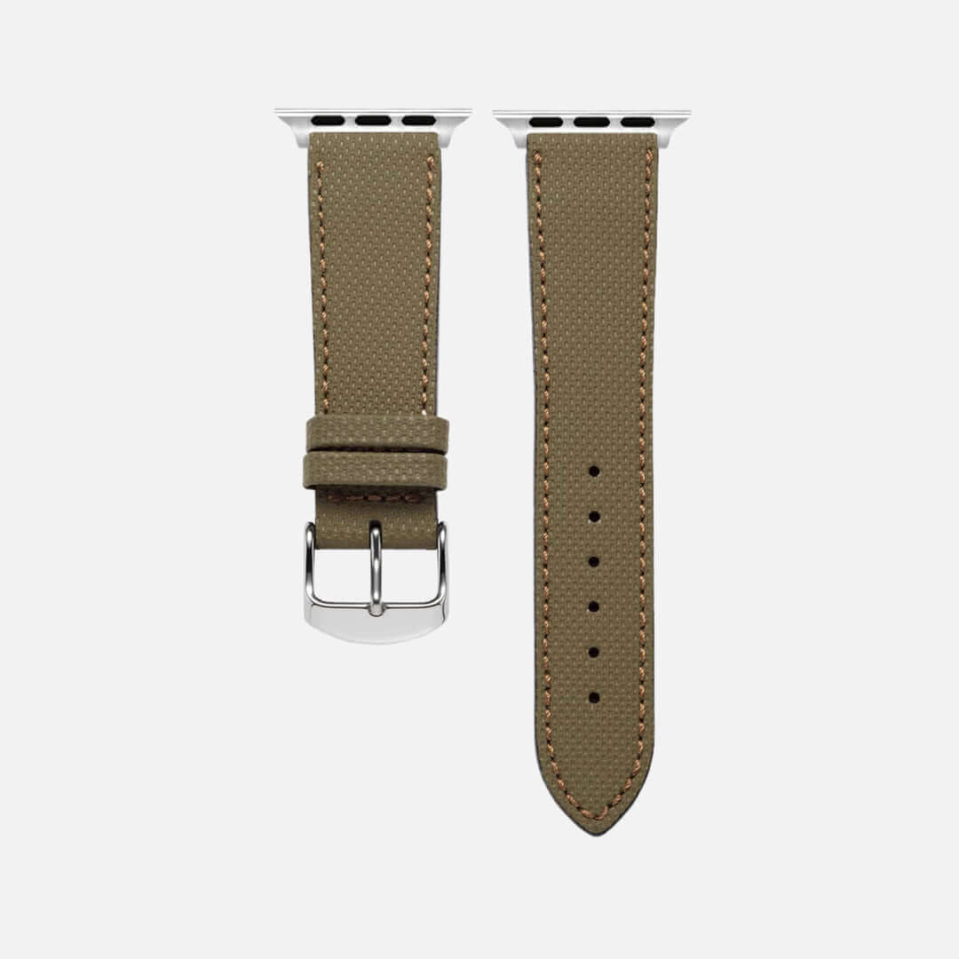 Olivgrünes Apple Watch Lederarmband Wasserfest | Nautilus, sportlich und robust, aus deutschem Rindleder, ideal für Outdoor-Aktivitäten.