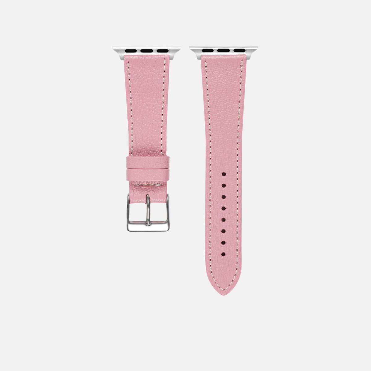 Rosa kurzes Apple Watch Armband- Biarritz aus weichem Ziegenleder mit marmorierter Maserung und Glasfaserverstärkung.