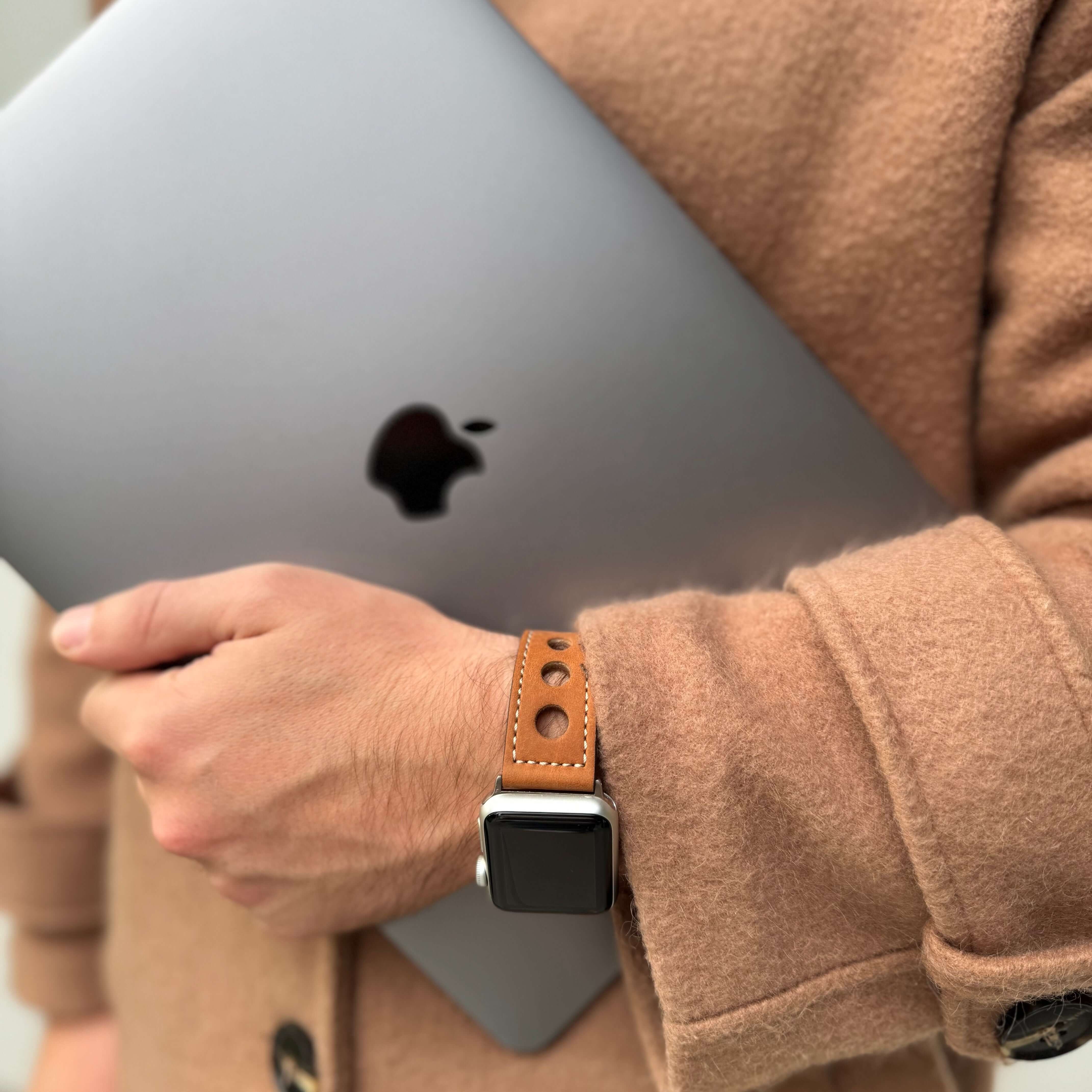 Cognac Rallye Apple Watch Panerai-style leather strap