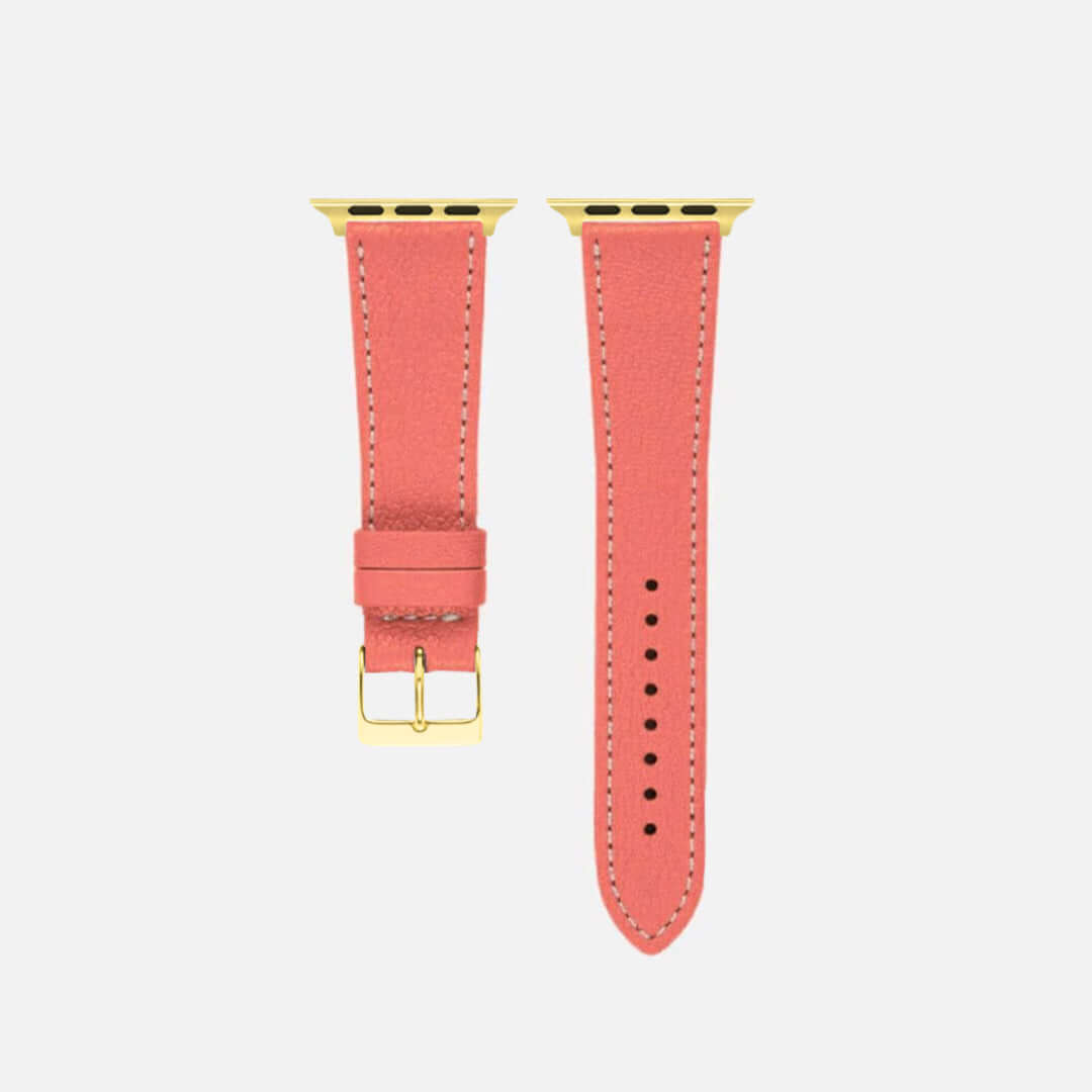 Lachs kurzes Apple Watch Armband- Biarritz, luxuriöses Ziegenleder, lachsfarbenes Design, passend für jedes Handgelenk.