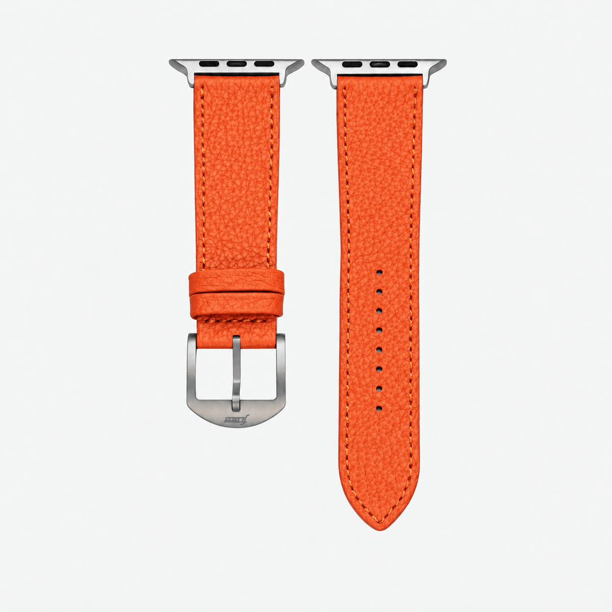 Oranges Lederarmband für Apple Watch aus Togoleder in leuchtendem Orange mit Echt Titan Hardware.