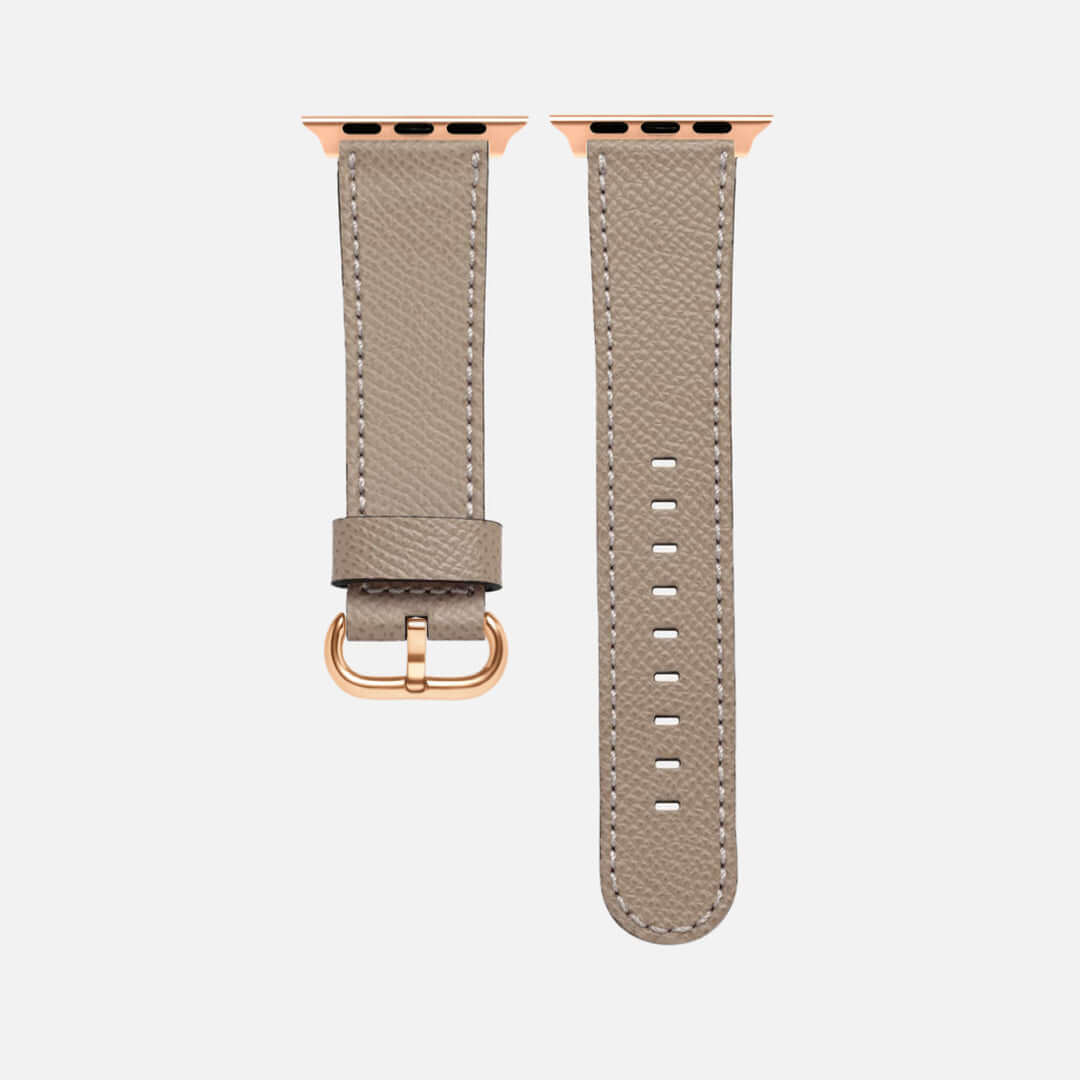 Luxuriöses Apple Watch Lederarmband Damen Cupertino Taupe aus hochwertigem Epsom Kalbleder in edler Taupe-Farbe.