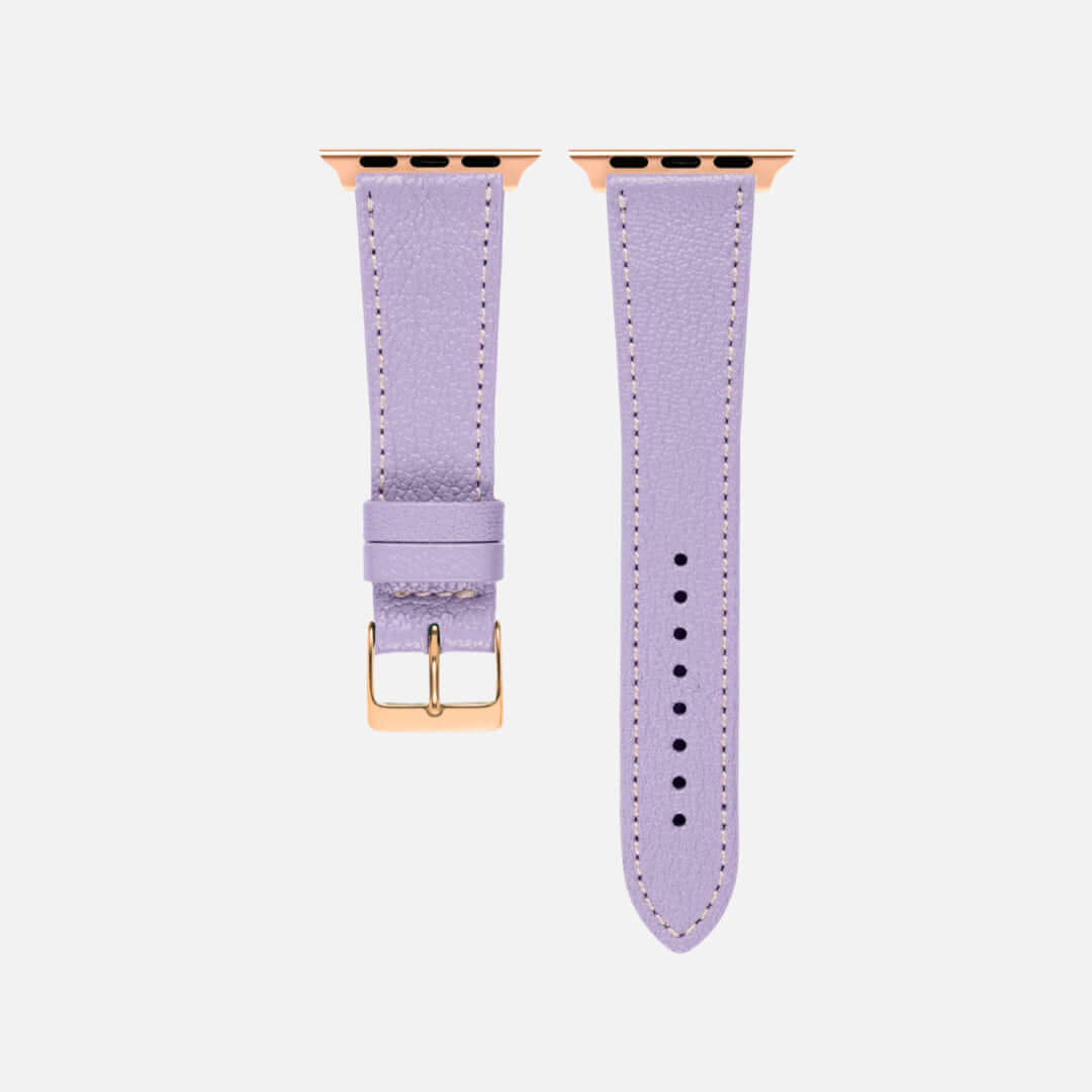 Flieder kurzes Apple Watch Armband- Biarritz in zartem Design, ideal für stilbewusste Trägerinnen, aus hochwertigem Alran Leder gefertigt.