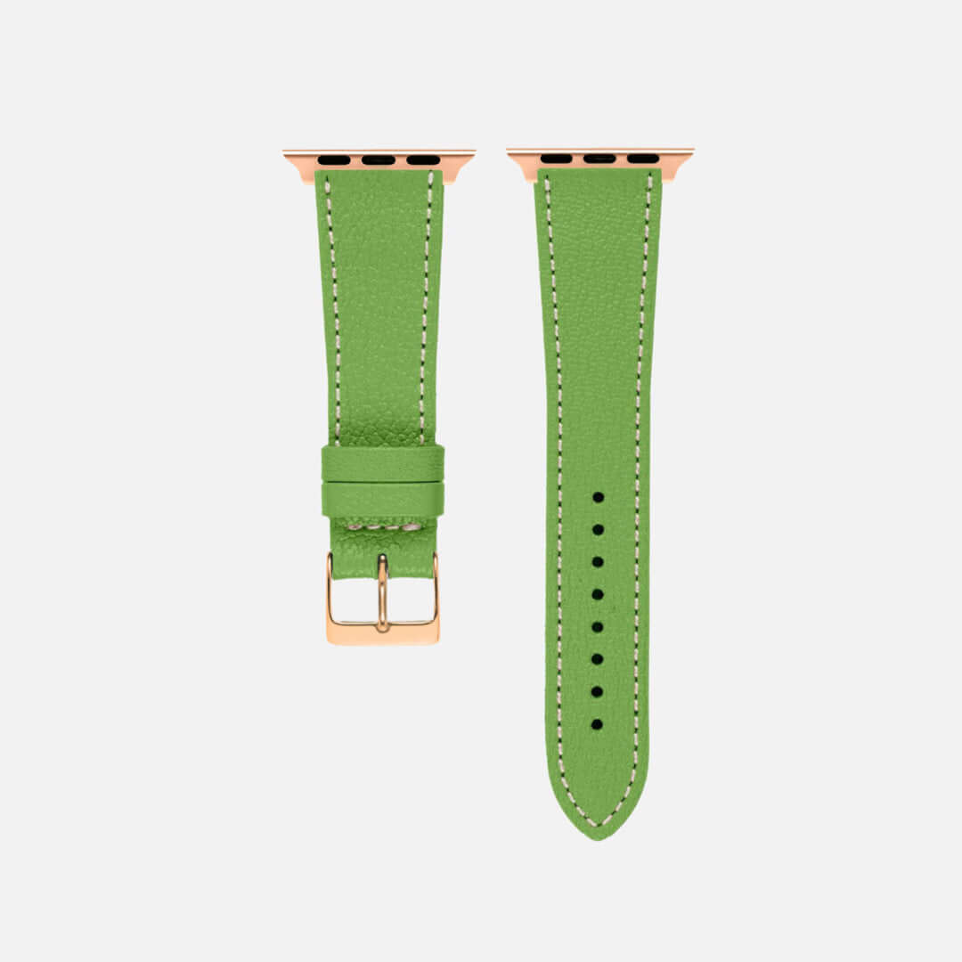 Hellgrünes kurzes Apple Watch Armband- Biarritz, handgefertigt, Oberleder aus Alran, frischer Grün-Ton, stilvolles Design.