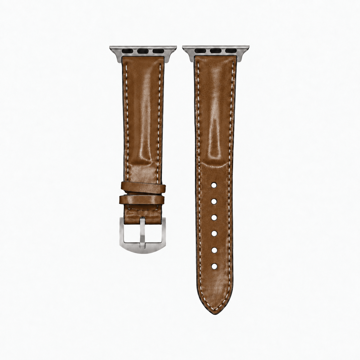 Apple Watch Armband Luxus aus Horween Shell Cordovan in Cognac, M-Länge, mit Echt Titan Hardware.