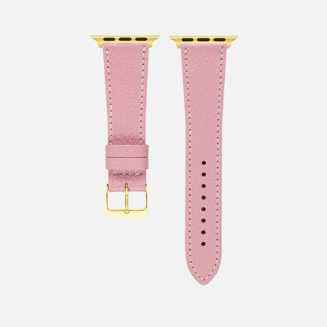 Rosa kurzes Apple Watch Armband- Biarritz aus echtem Ziegenleder mit marmorierter Maserung für exklusiven Look und Tragekomfort.