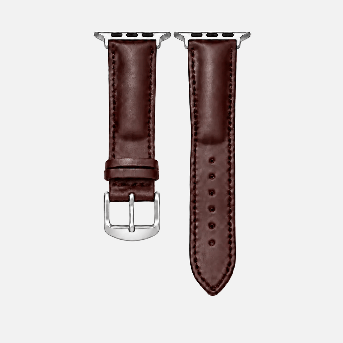 Apple Watch Armband Luxus aus Horween Shell Cordovan in Oxblood, M-Länge, Silberne Hardware, hochwertiges Leder