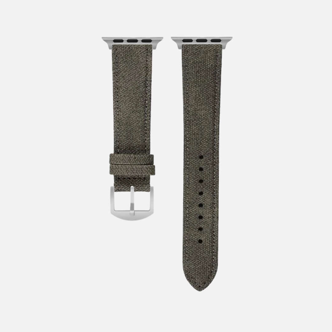 Graues Canvas Apple Watch Band Baumwolle, veganes, wasserabweisendes Design, stilvoll und robust für Alltag und Business, 22 mm Breite.