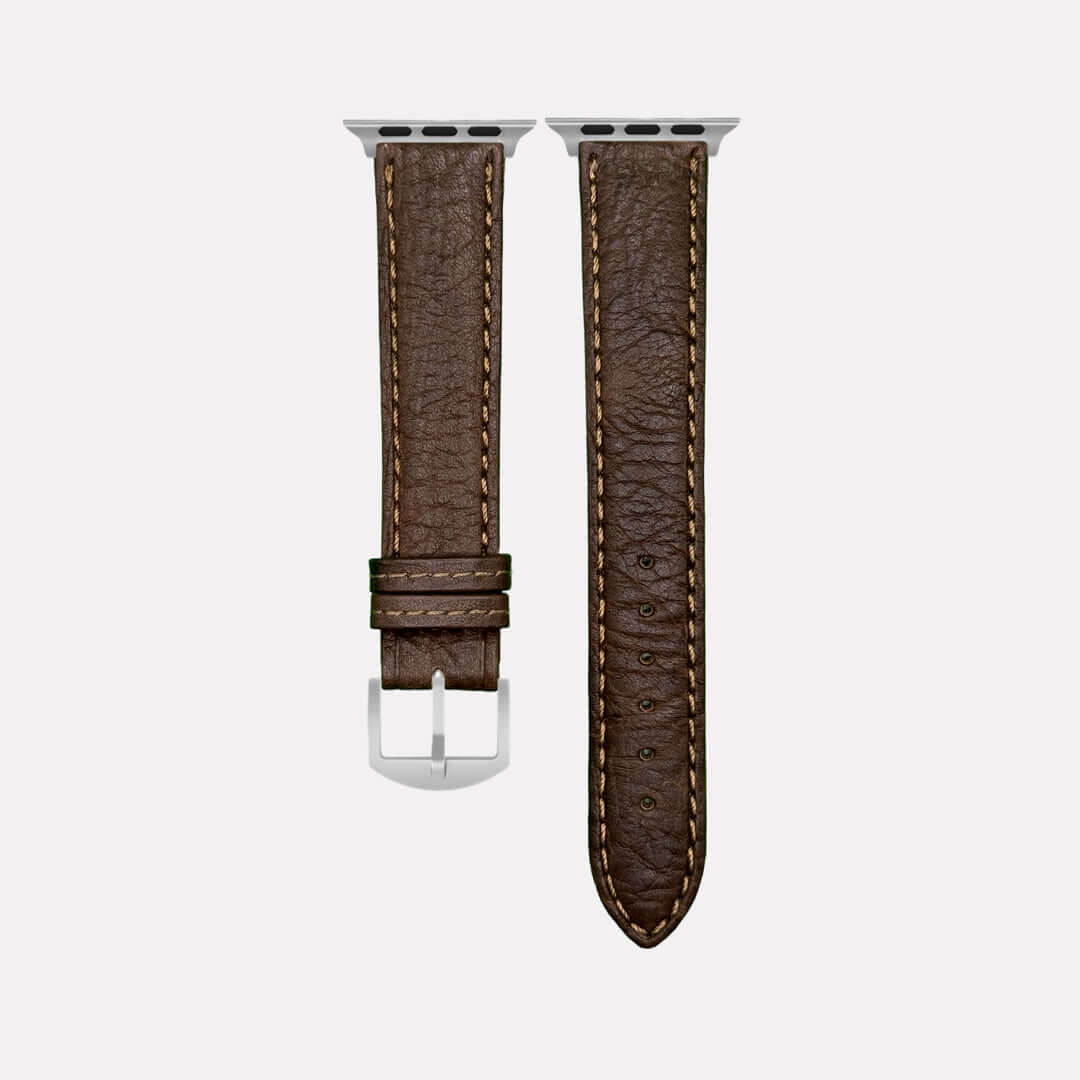 Apple Watch Stierlederarmband Torro Modern Dunkelbraun aus spanischem Leder mit handgefertigter Qualität für rustikalen Stil.