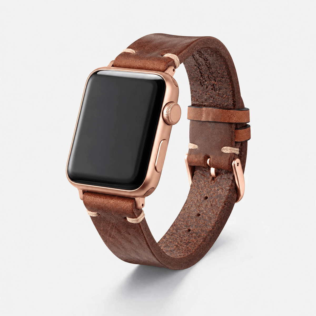 Hunter Apple Watch Armband Leder Hellbraun auf einem modernen Apple Watch-Design, Kombination aus Eleganz und Handwerkskunst.
