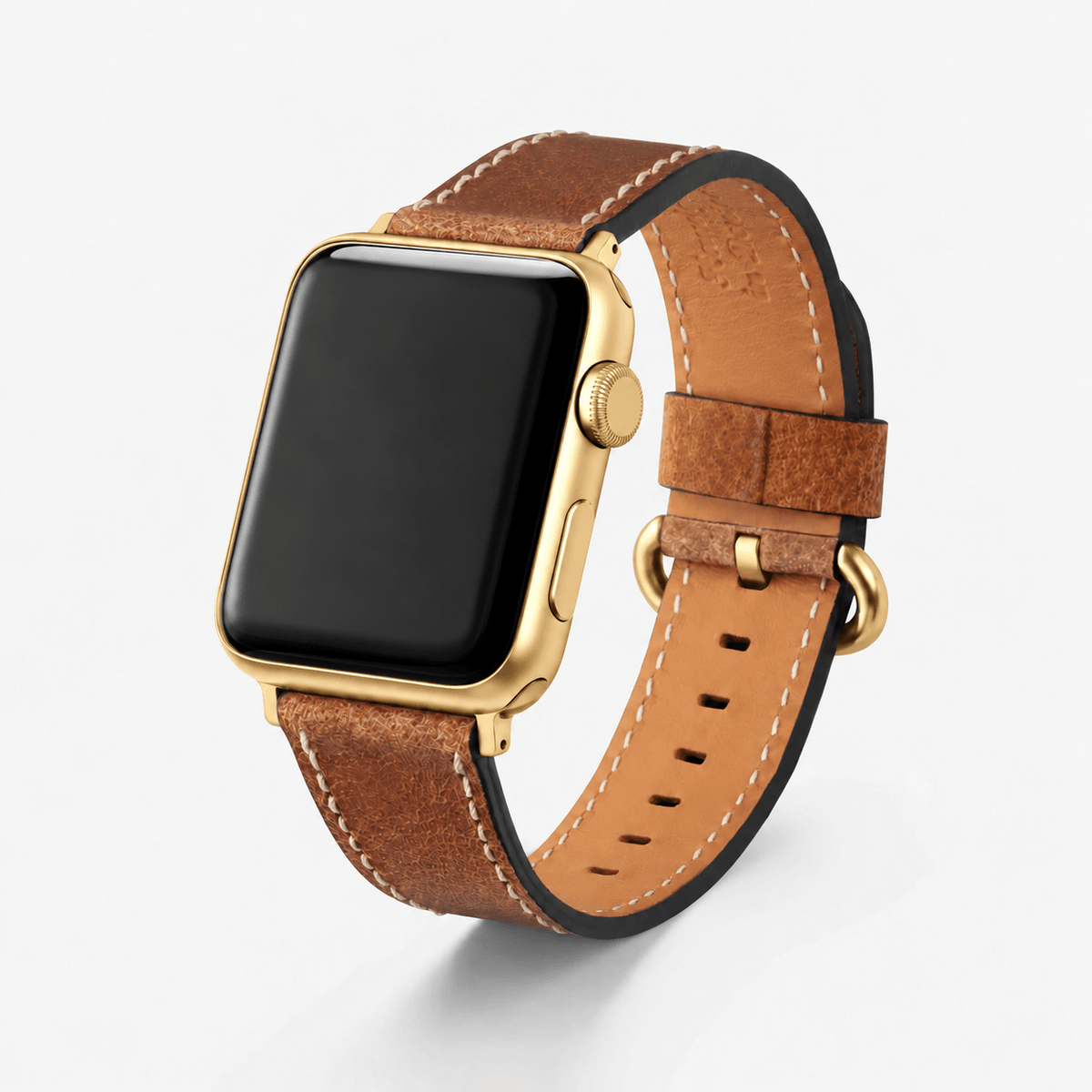 Apple Watch Lederarmband Vintage – Hellbraun mit samtigem Griff und markanter Vintage-Optik.