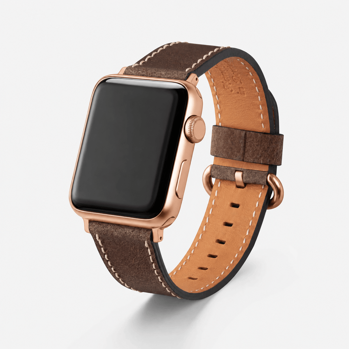 Apple Watch Lederarmband Vintage – Dunkelbraun mit rustikalem italienischem Rindleder.