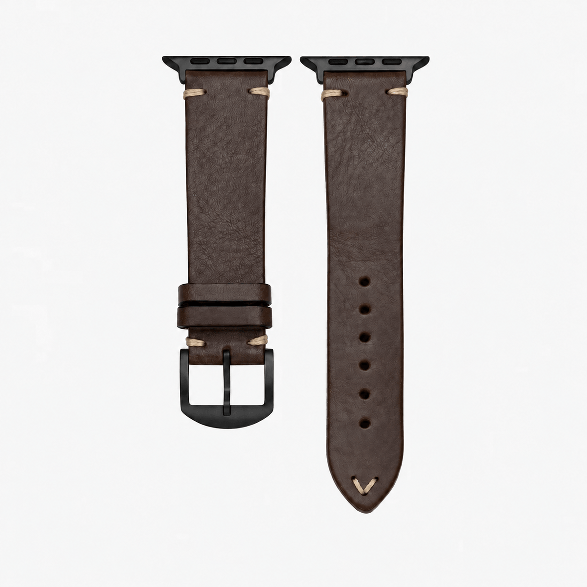 Hunter Apple Watch Armband Leder Dunkelbraun aus vegetabil gegerbtem Rindleder mit schwarzer Hardware.