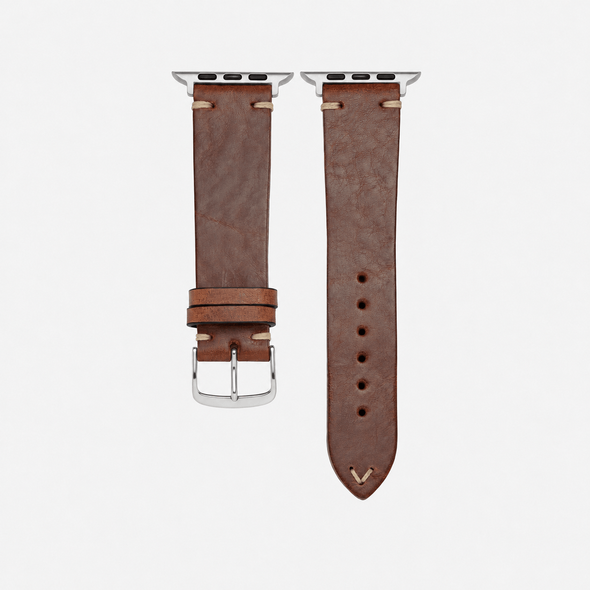 Hunter Apple Watch Armband Leder Hellbraun aus vegetabil gegerbtem Rindleder mit silberner Hardware.