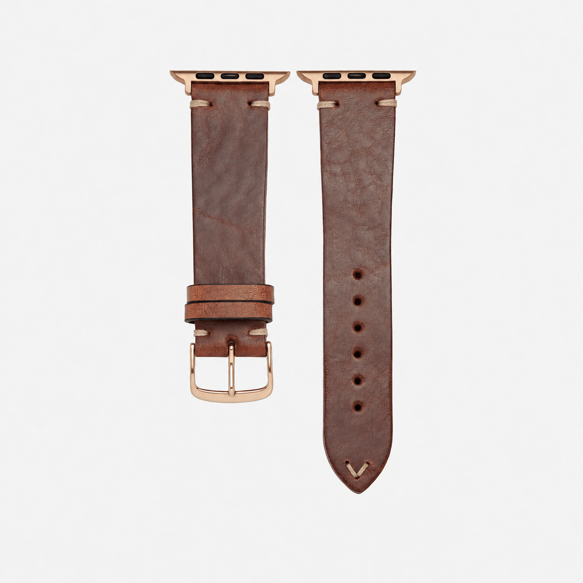 Hunter Apple Watch Armband Leder Hellbraun mit rosegoldener Hardware und vegetabil gegerbtem Rindleder aus der Toskana.
