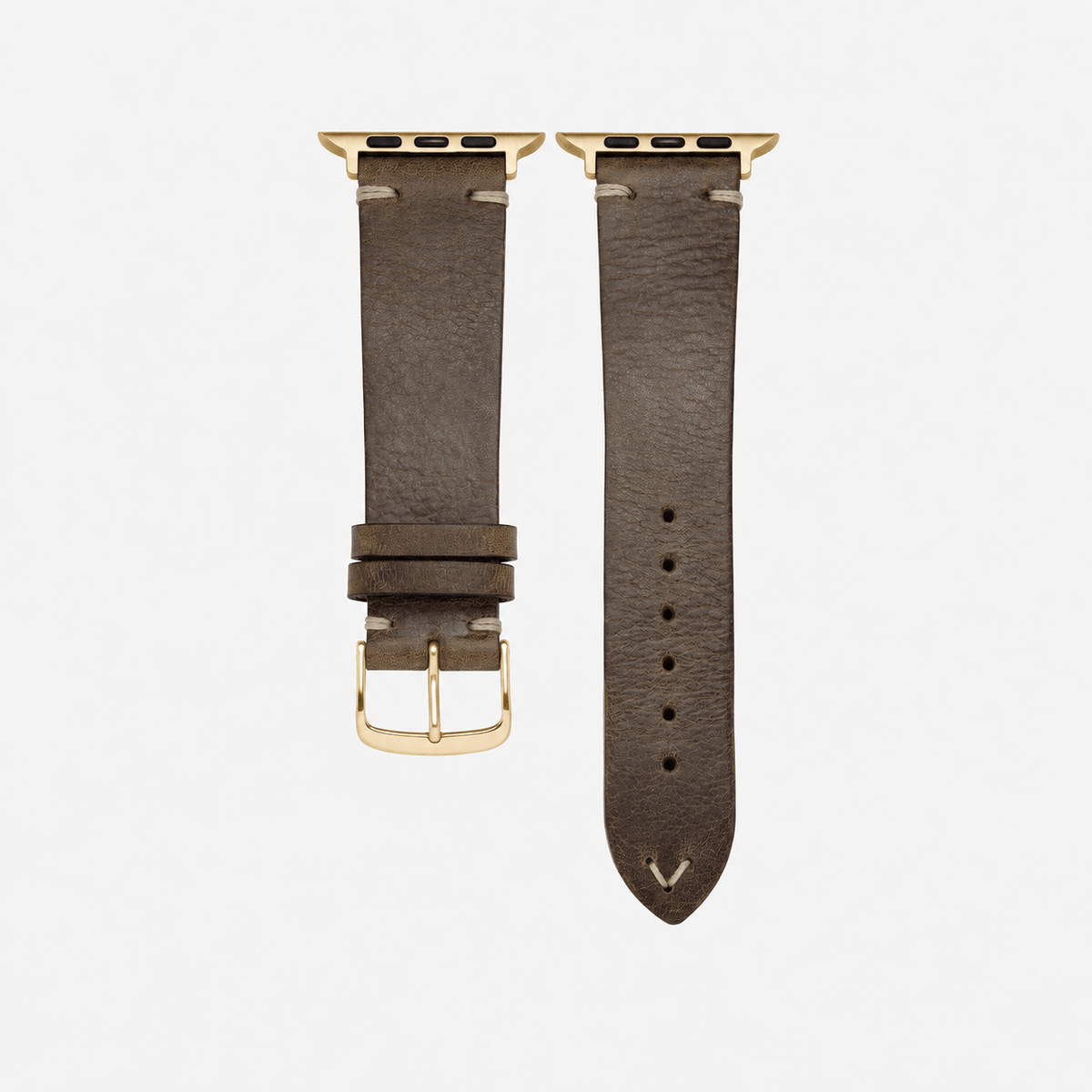 Hunter Apple Watch Armband Leder Olive in olivgrün mit goldfarbener Hardware für stilvolles Tragen.