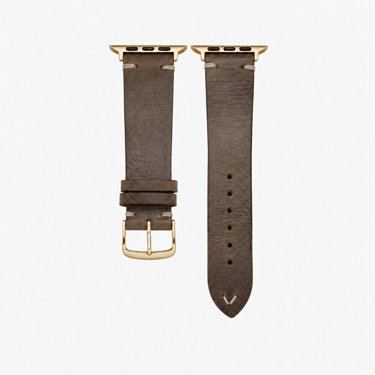 Hunter Apple Watch Armband Leder Olive in olivgrün mit rosegoldener Hardware, stilvolles und robustes Design.