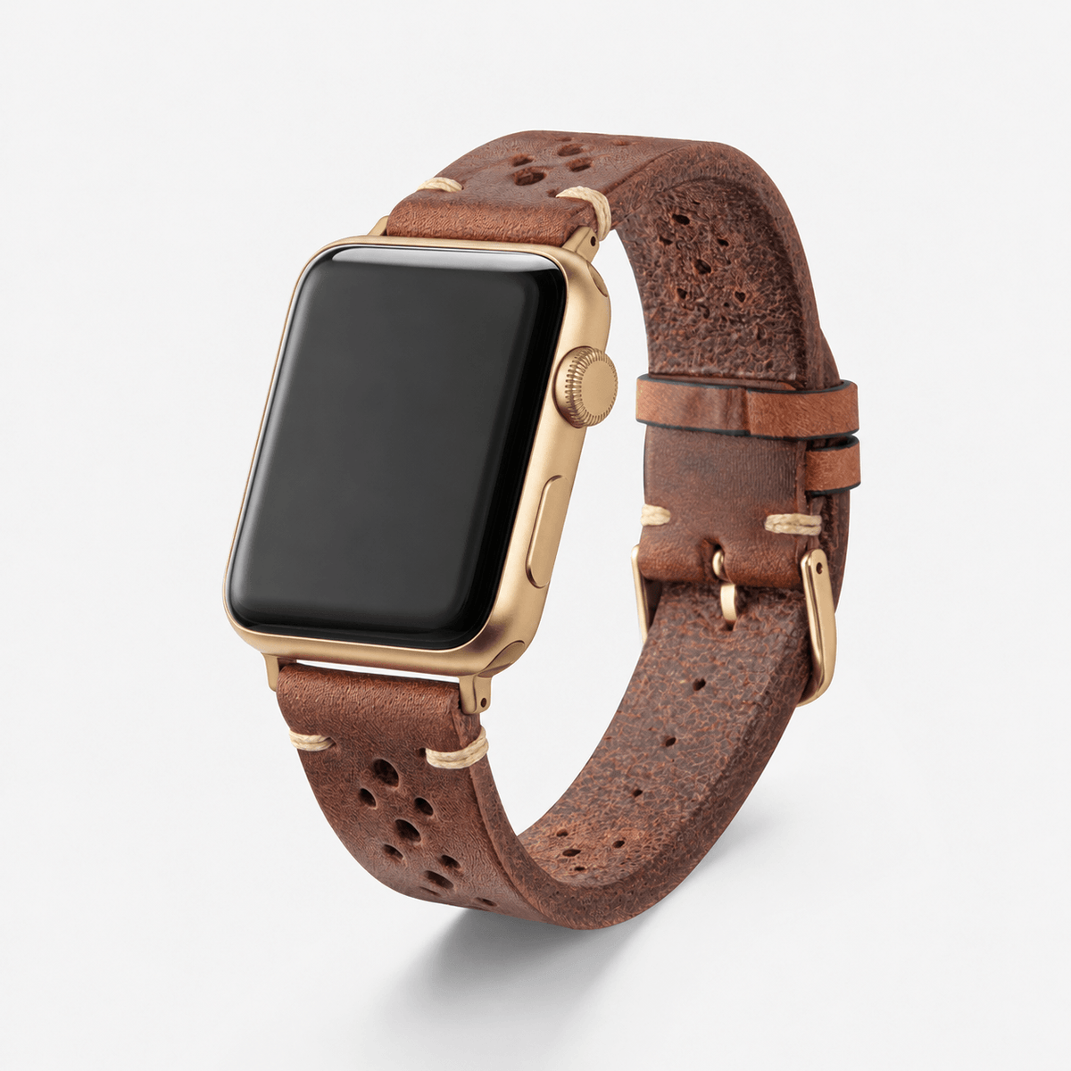 Rallye Lederband für Apple Watch – Hellbraun, hochwertiges hellbraunes Rindleder, sportliche Optik, handgefertigt.