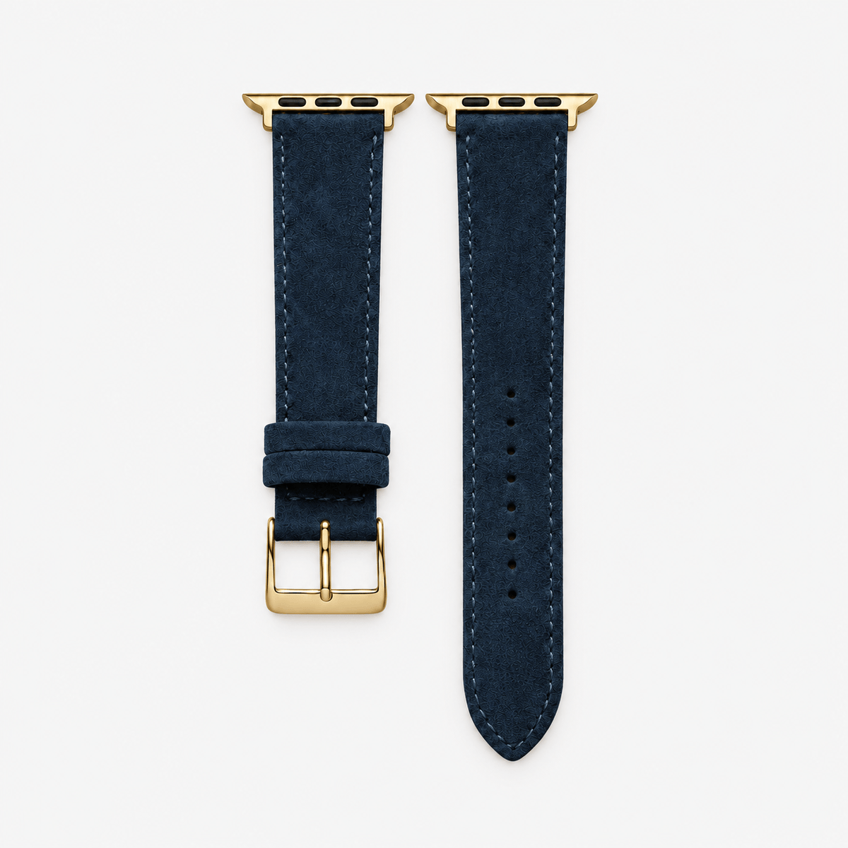 Alcantara – Apple Watch Armband in Blau, hochwertiges Apple Watch Armband Luxus, goldene Hardware, Länge M.
