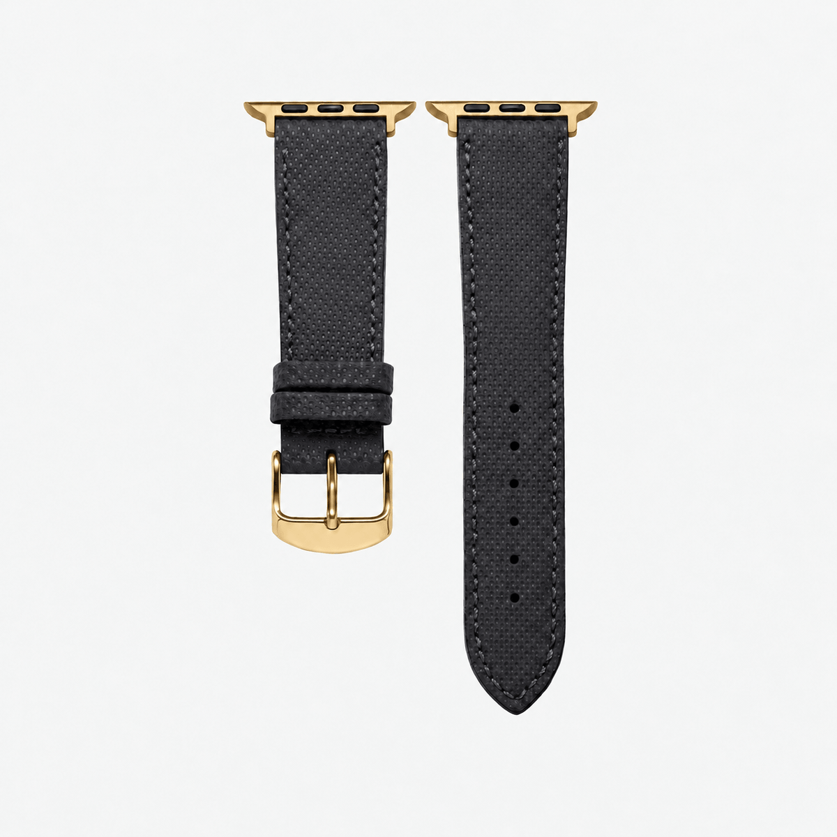Nautilus Apple Watch Lederarmband – Schwarz, Wasserfest mit goldener Schnalle, hochwertig und wasserfest.