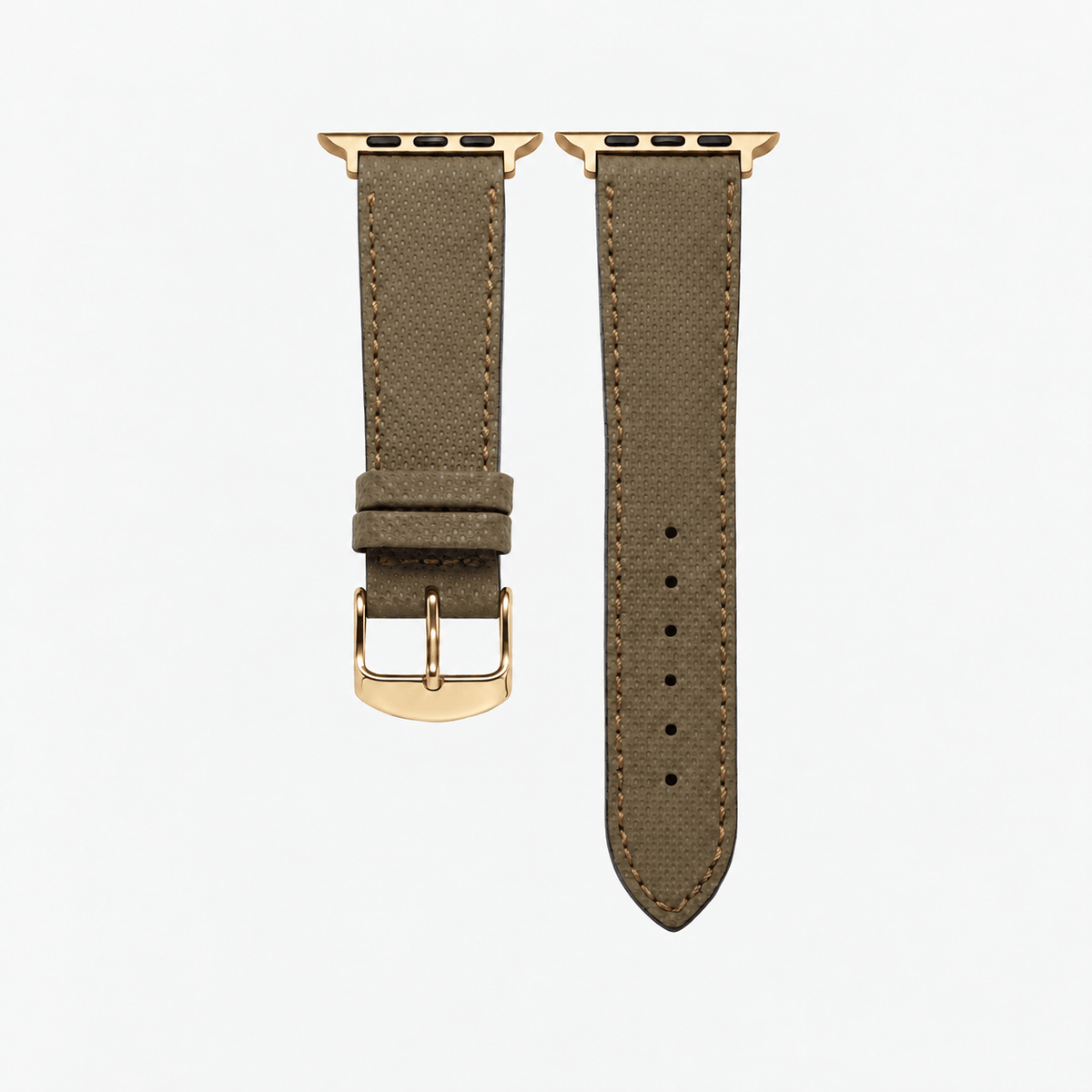 Olivgrünes Apple Watch Lederarmband Wasserfest | Nautilus, hochwertiges wasserfestes made in germany armband mit goldener Hardware.