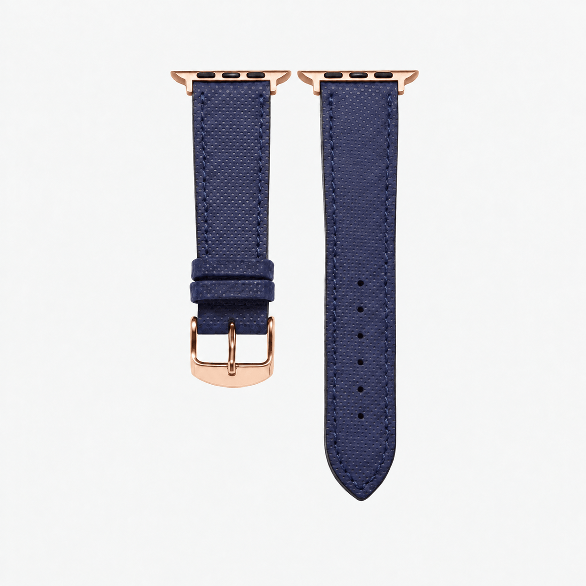 Navyblaues Apple Watch Lederarmband Wasserfest | Nautilus aus hochwertigem Rindleder, wasserfest, mit rosegoldener Hardware.