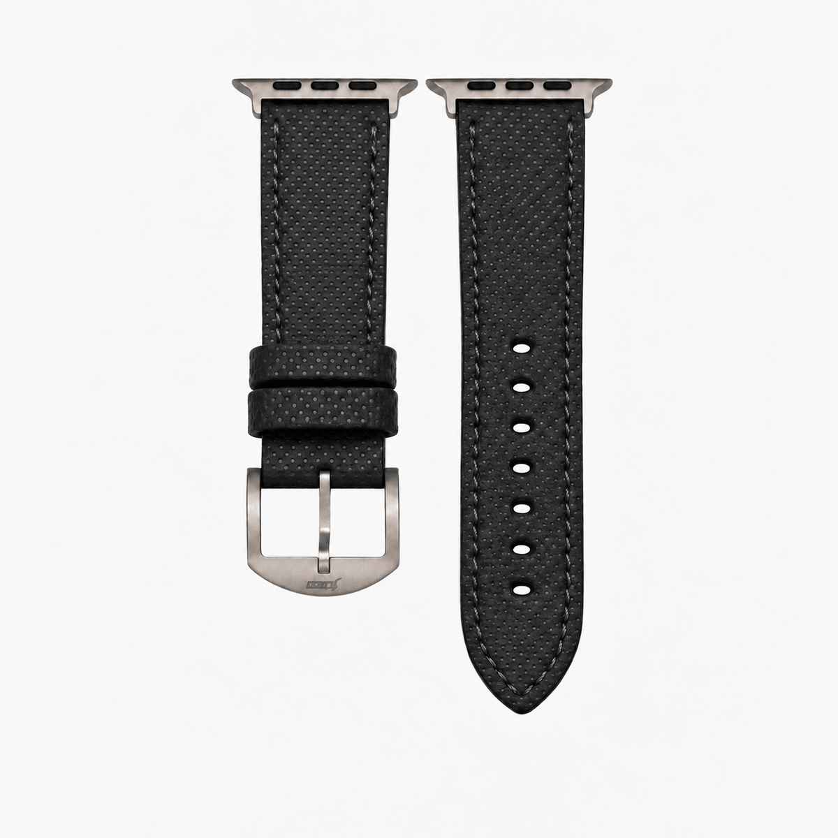 Nautilus Apple Watch Lederarmband – Schwarz, Wasserfest mit hochwertiger Titan-Hardware und wasserdichter Beschichtung.
