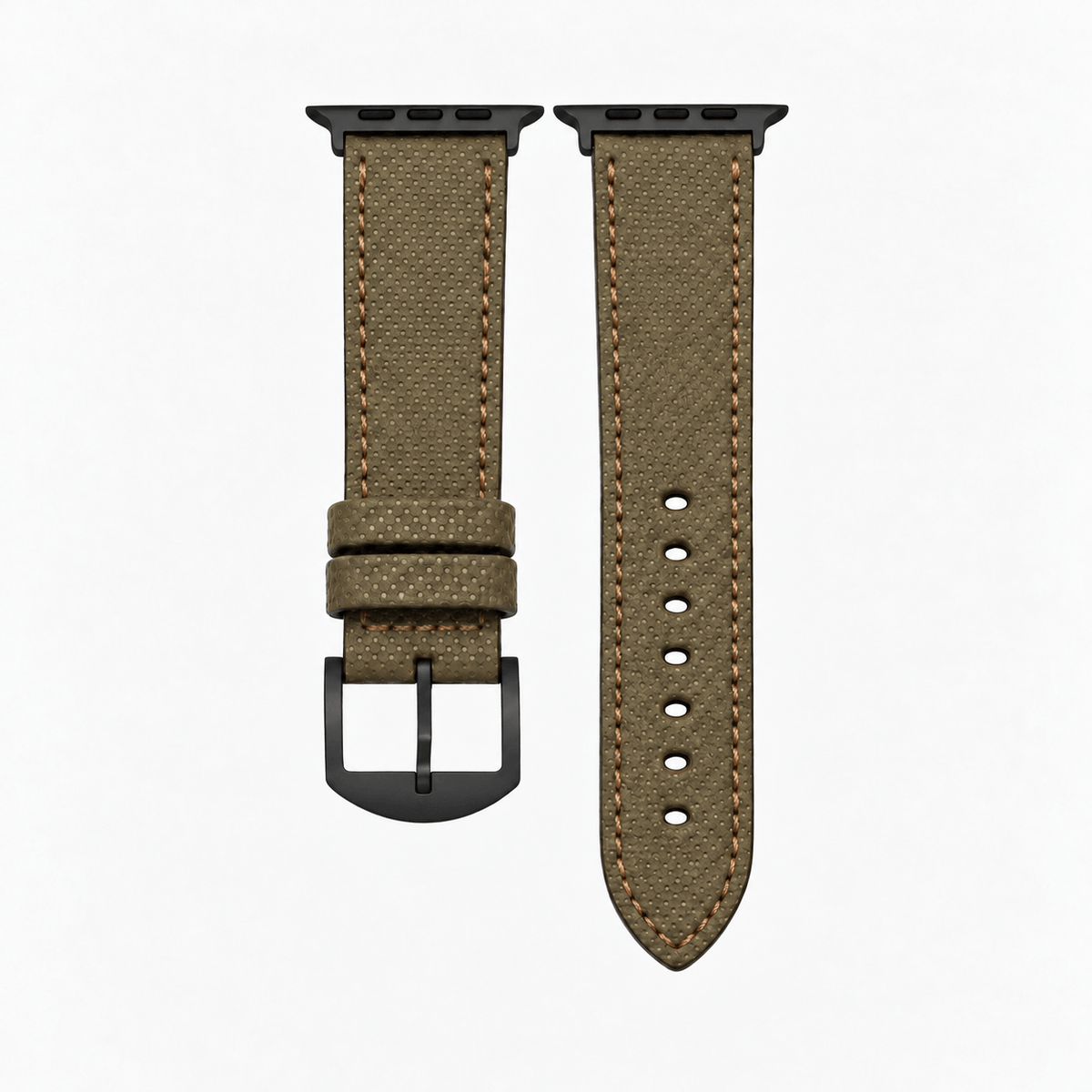 Olivgrünes Apple Watch Lederarmband Wasserfest | Nautilus, hochwertiges wasserfestes made in germany armband mit schwarzer Hardware.