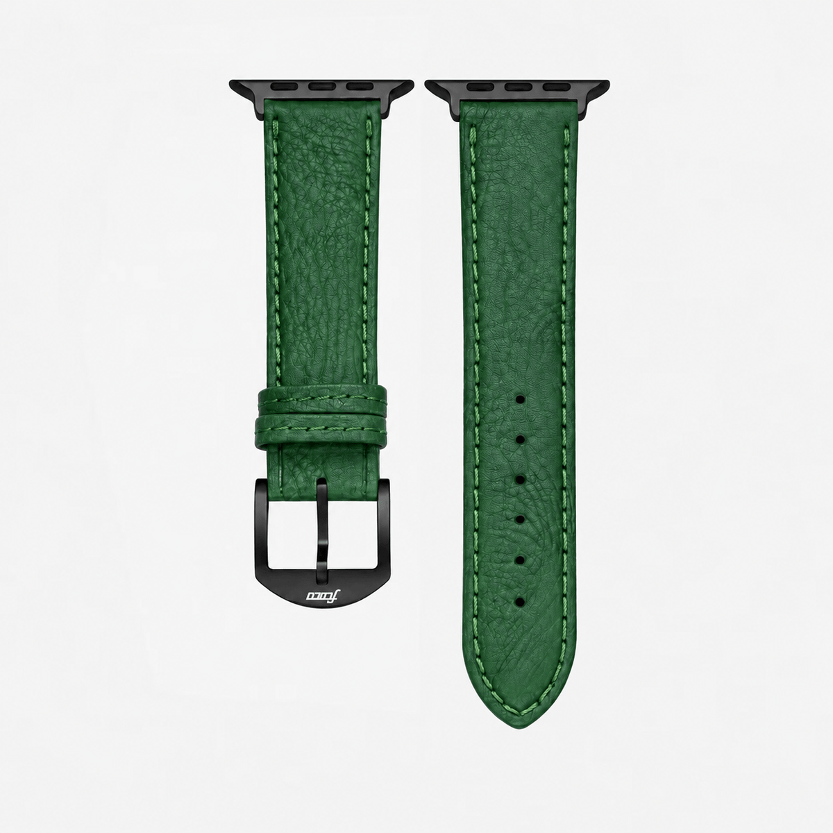 Apple Watch Stierlederarmband Torro Dunkelgrün – hochwertiges Lederarmband für Apple Watch in dunkelgrün mit schwarzem Schnallenverschluss.