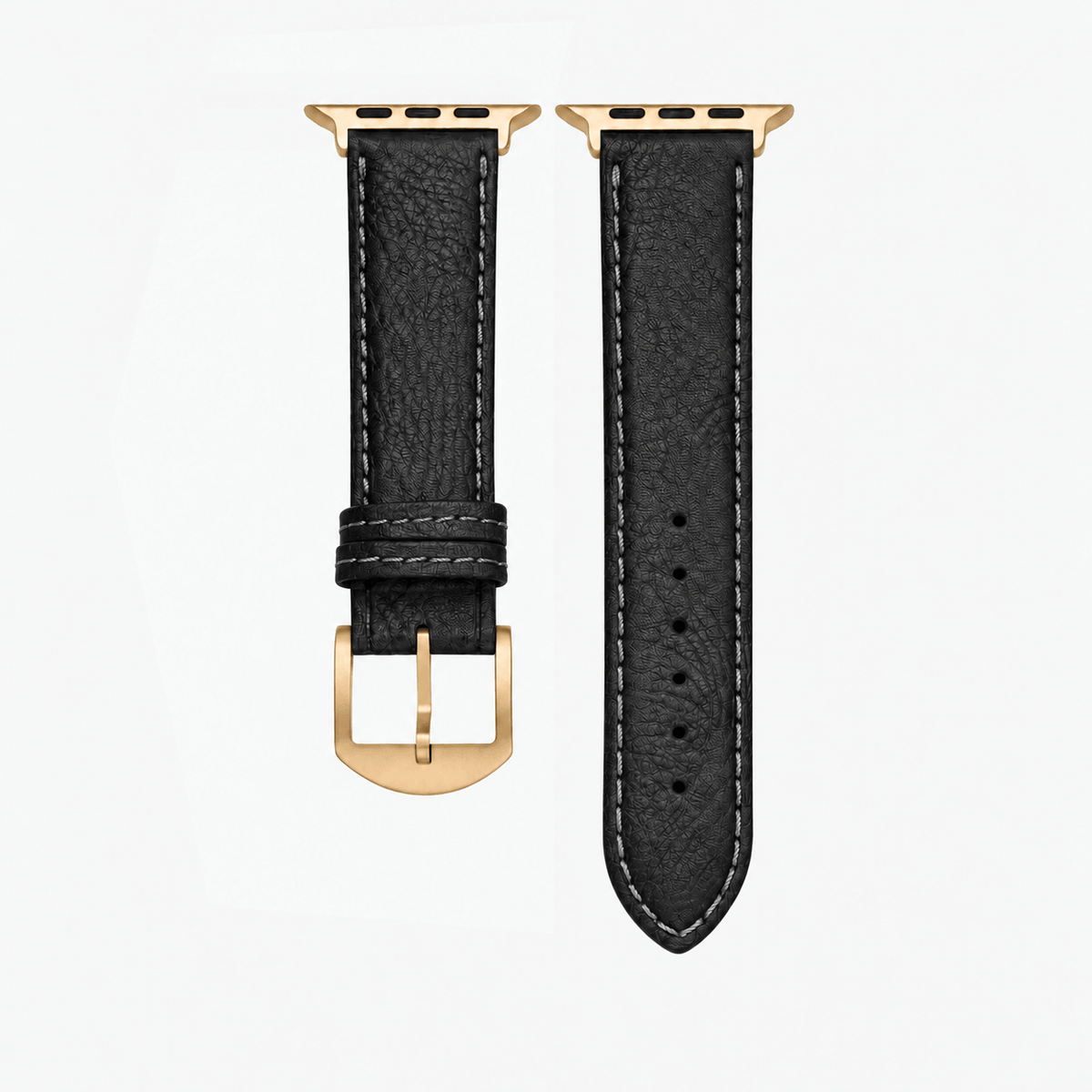 Apple Watch Stierlederarmband Torro Modern Schwarz aus Leder mit goldener Schnalle, elegant und langlebig.