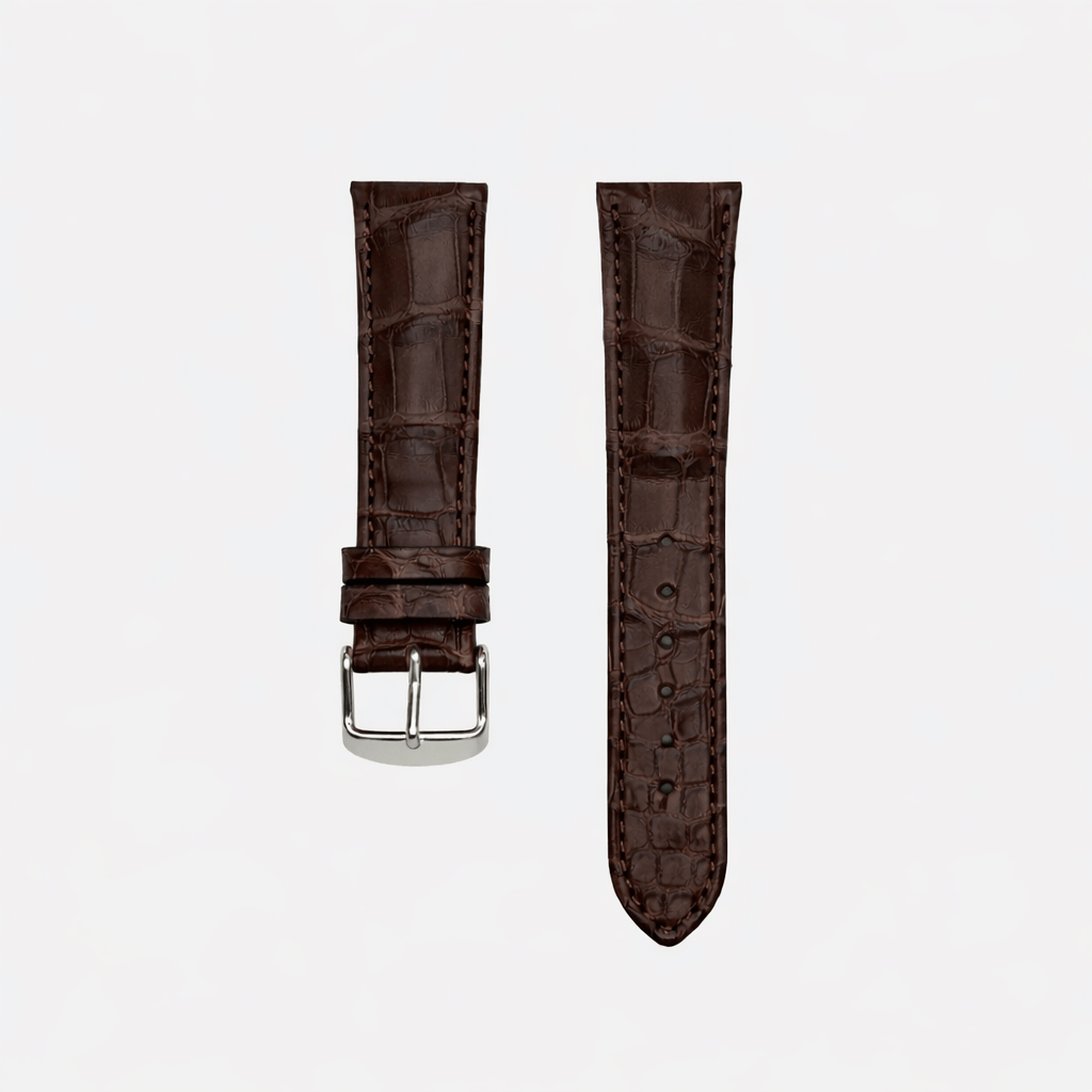 Full Cut bombiert – Armband aus vollflächigem Louisiana-Alligatorleder in dunklem Braun, hochwertige Lederstruktur mit Schuppenmuster
