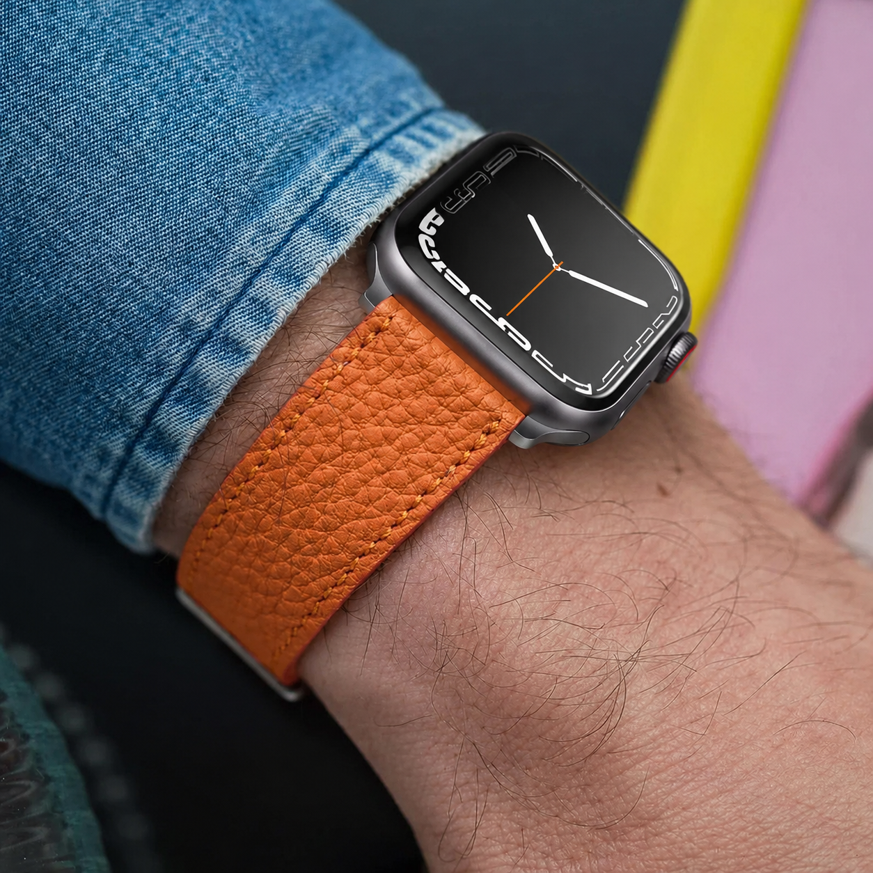 Oranges Lederarmband für Apple Watch aus Togoleder