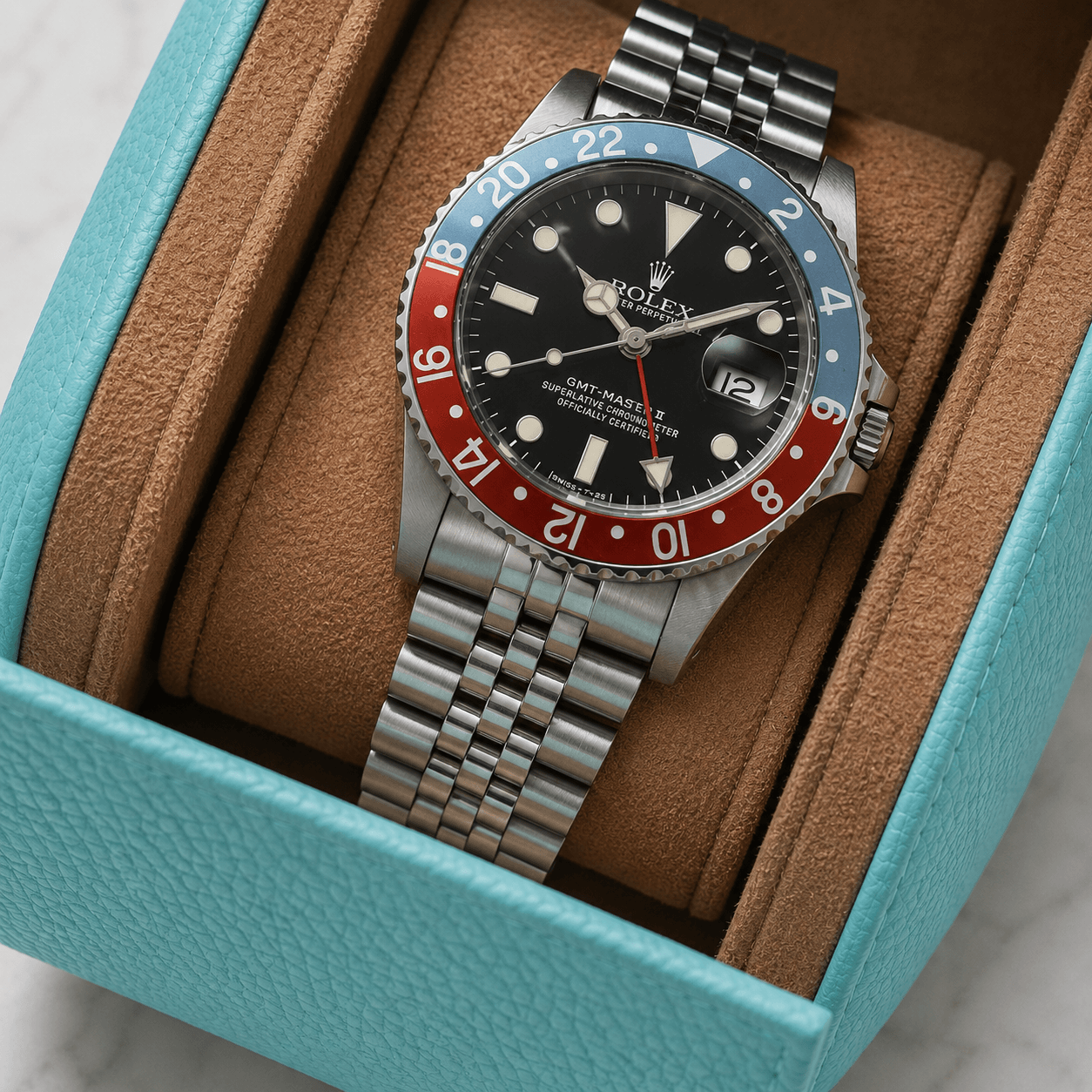 Uhrenrolle für eine Uhr Signature – Hochwertiges deutsches Togoleder mit Rolex GMT-Master II.
