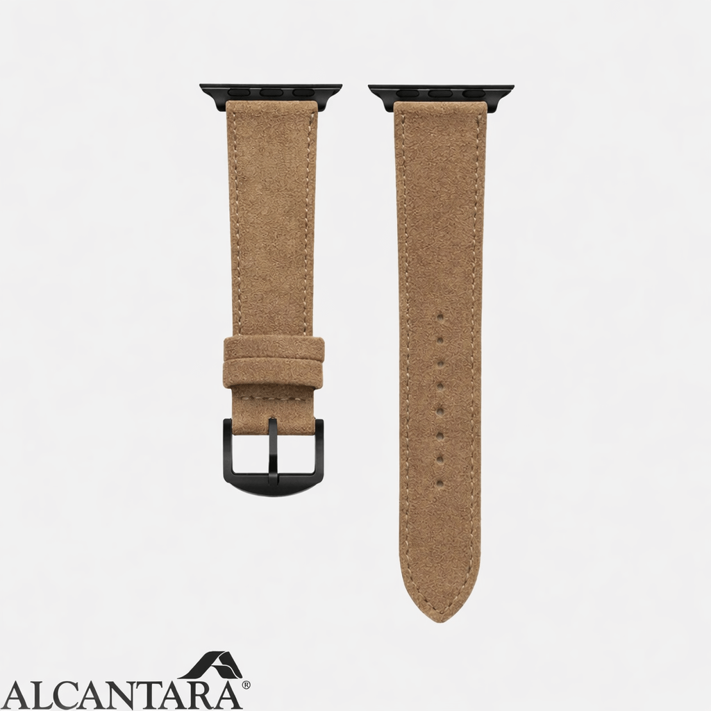 Alcantara – Apple Watch Armband in Beige, stilvolles Design aus hochwertigem italienischem Alcantara.